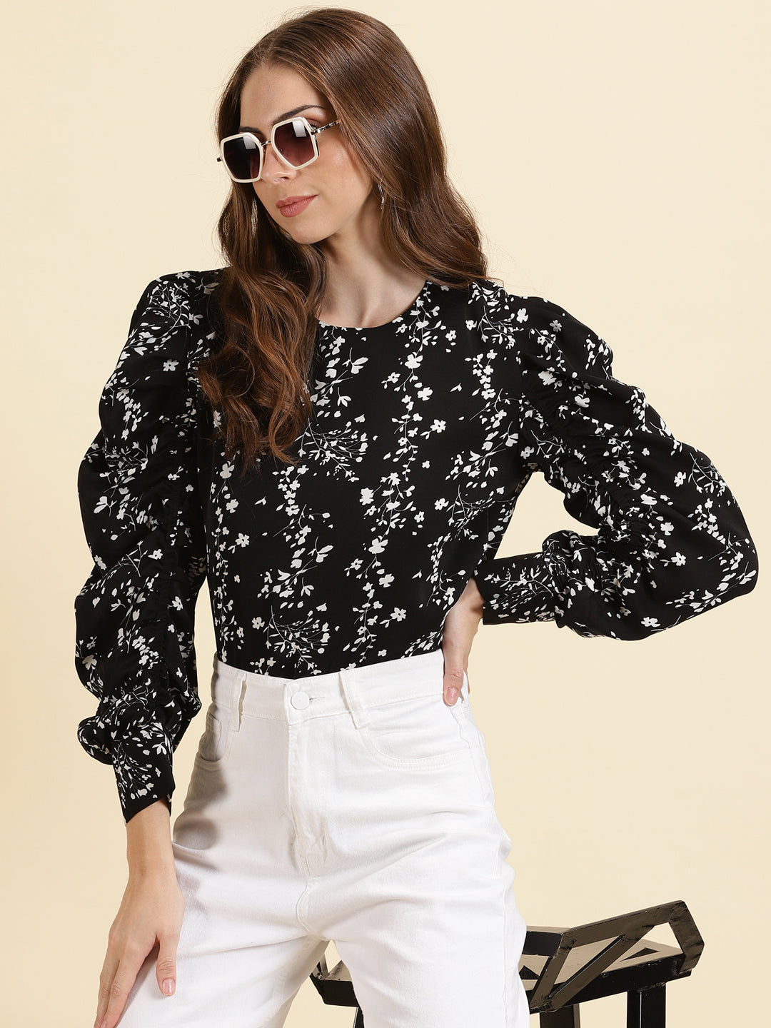 Women's Black Printed Top