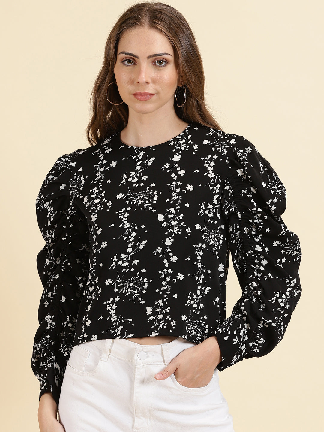 Women's Black Printed Top