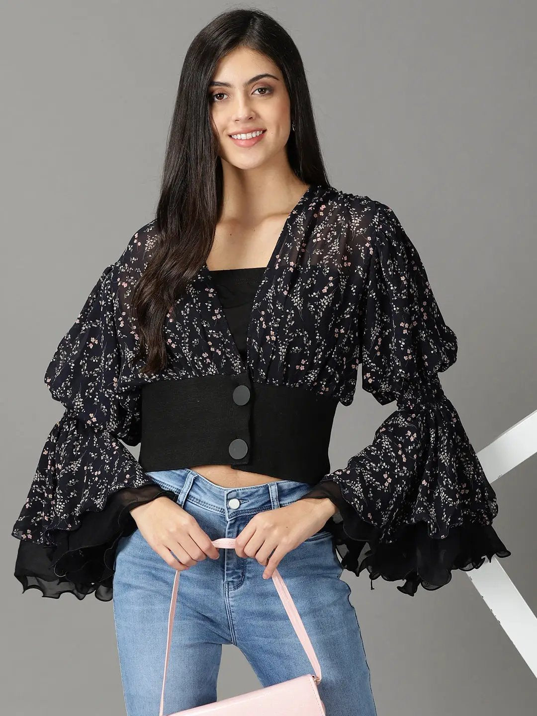 Women's Navy Blue Printed Top