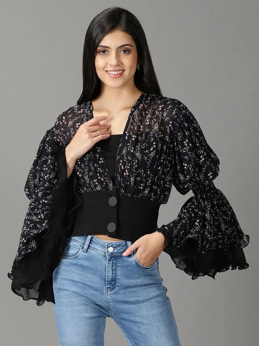 Women's Navy Blue Printed Top