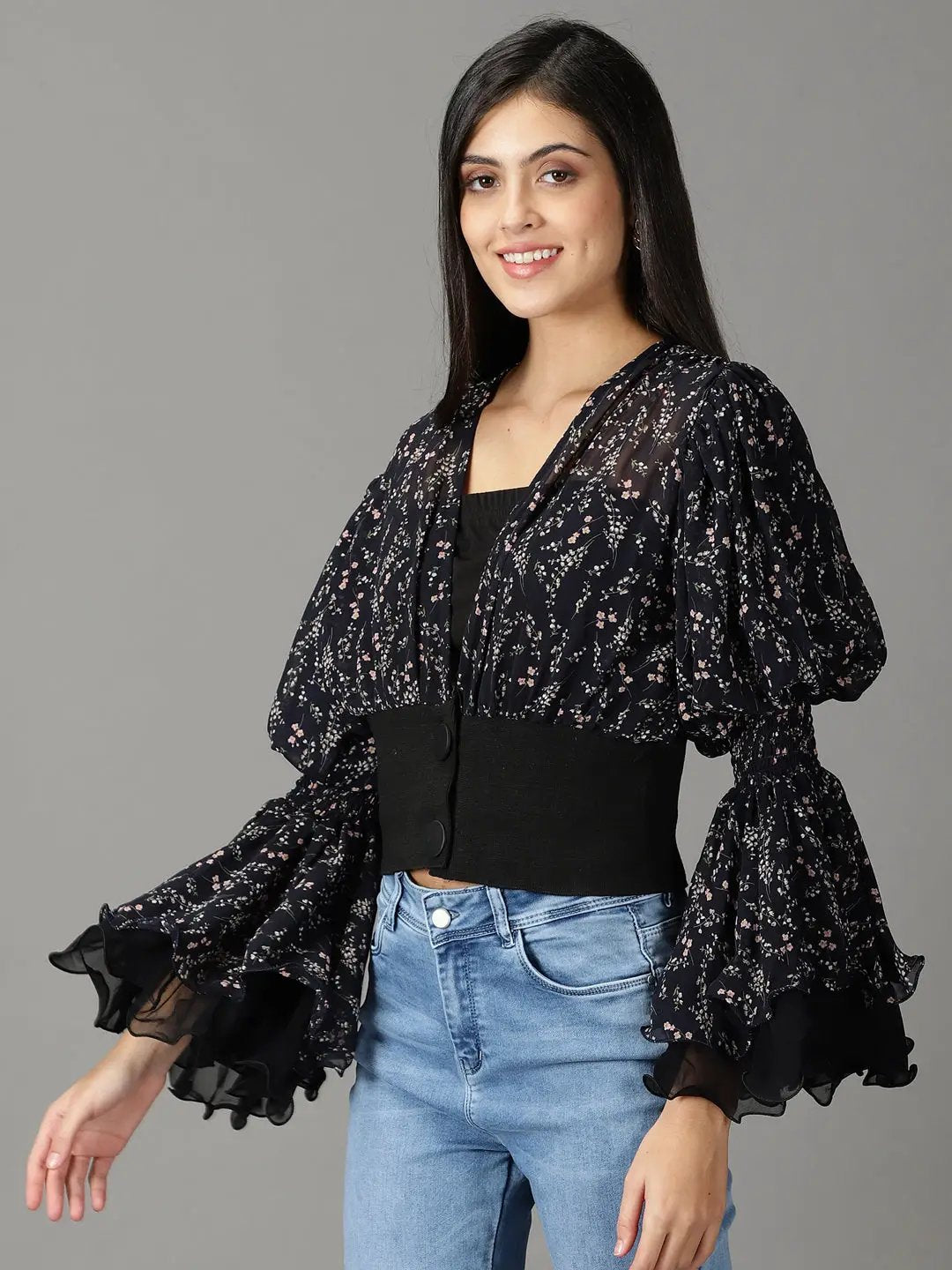 Women's Navy Blue Printed Top