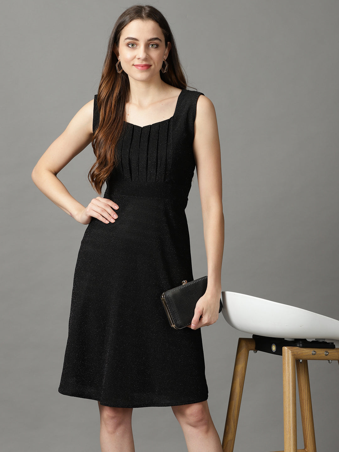 Women's Black Solid A-Line Dress