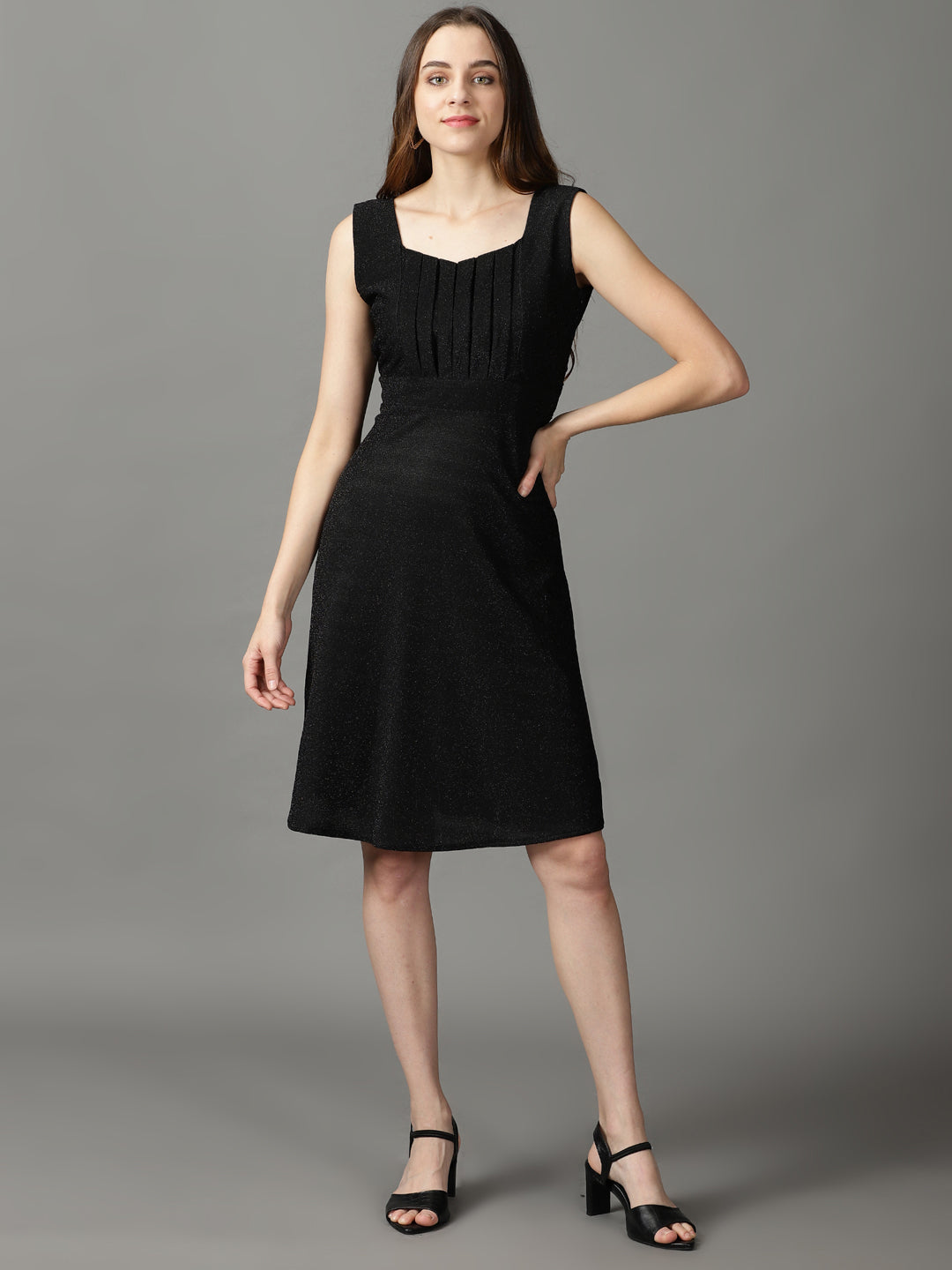 Women's Black Solid A-Line Dress