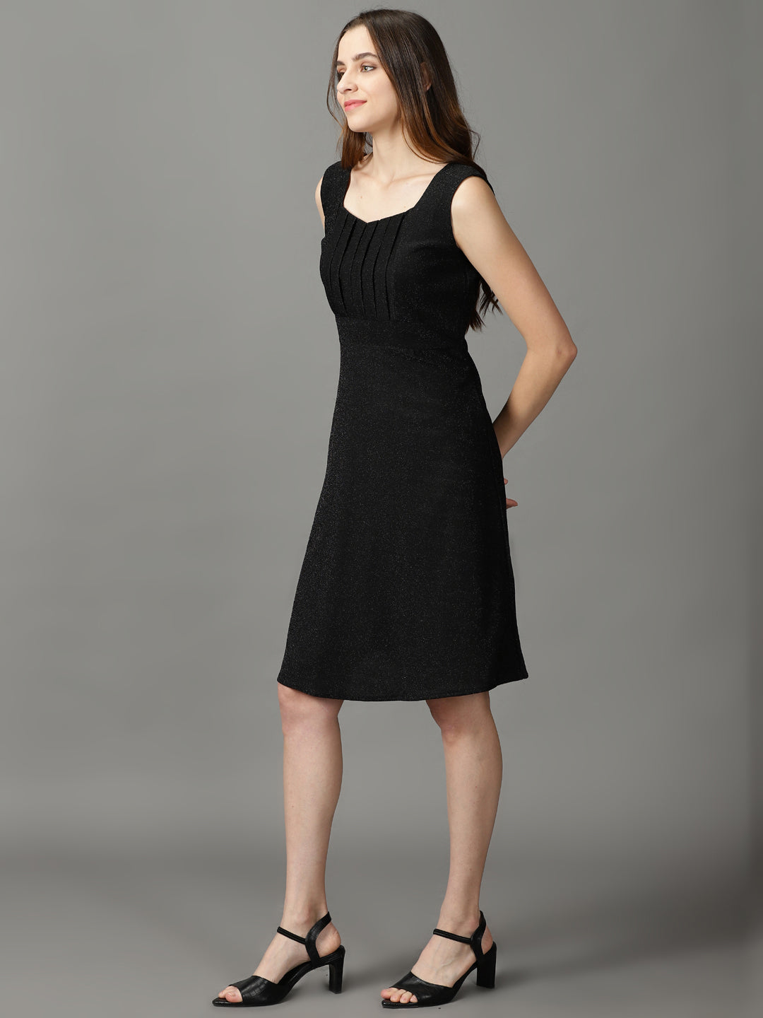 Women's Black Solid A-Line Dress