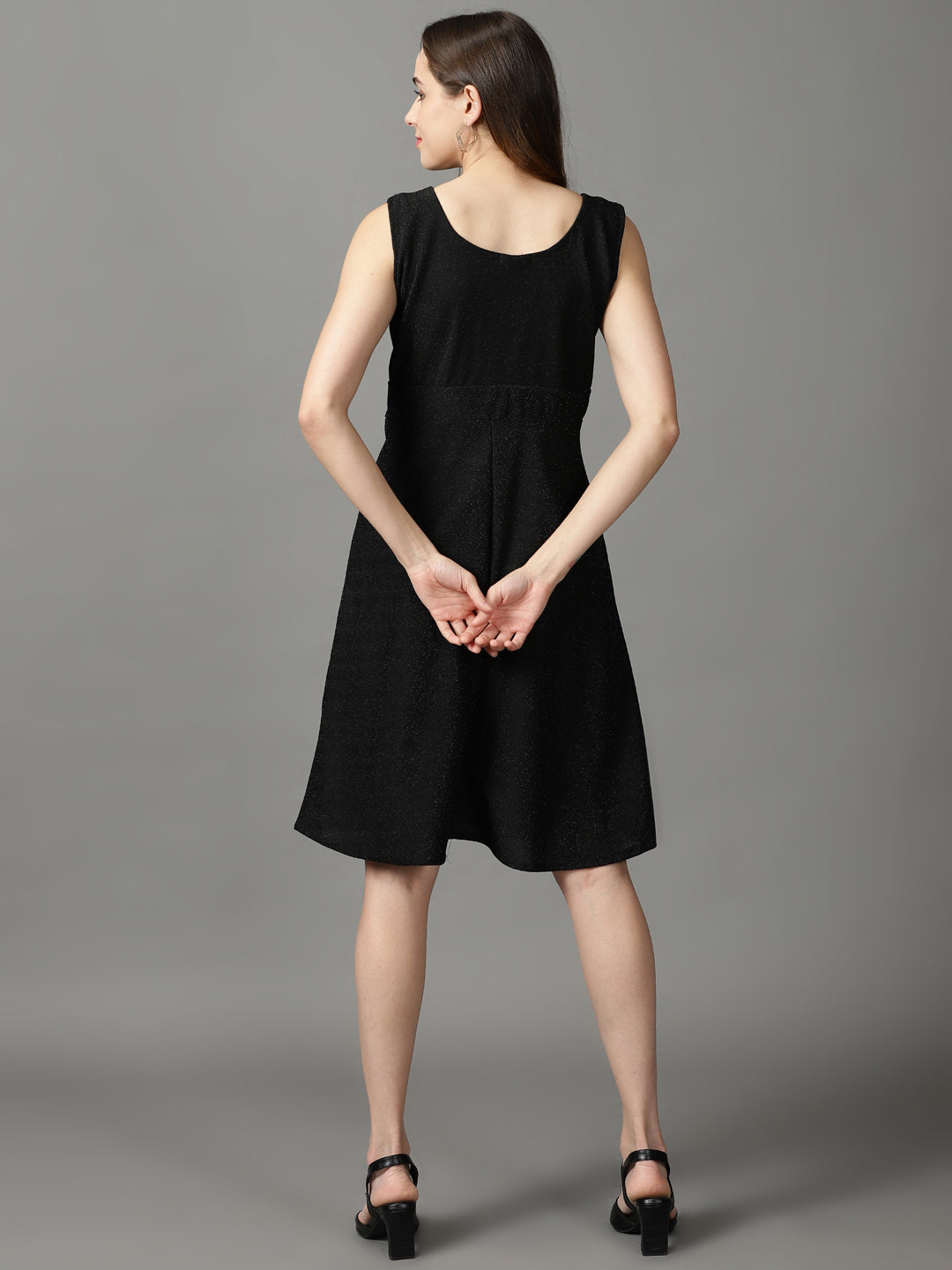 Women's Black Solid A-Line Dress