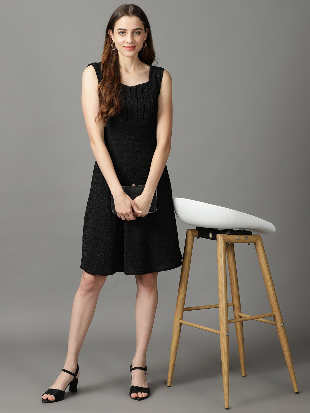 Women's Black Solid A-Line Dress