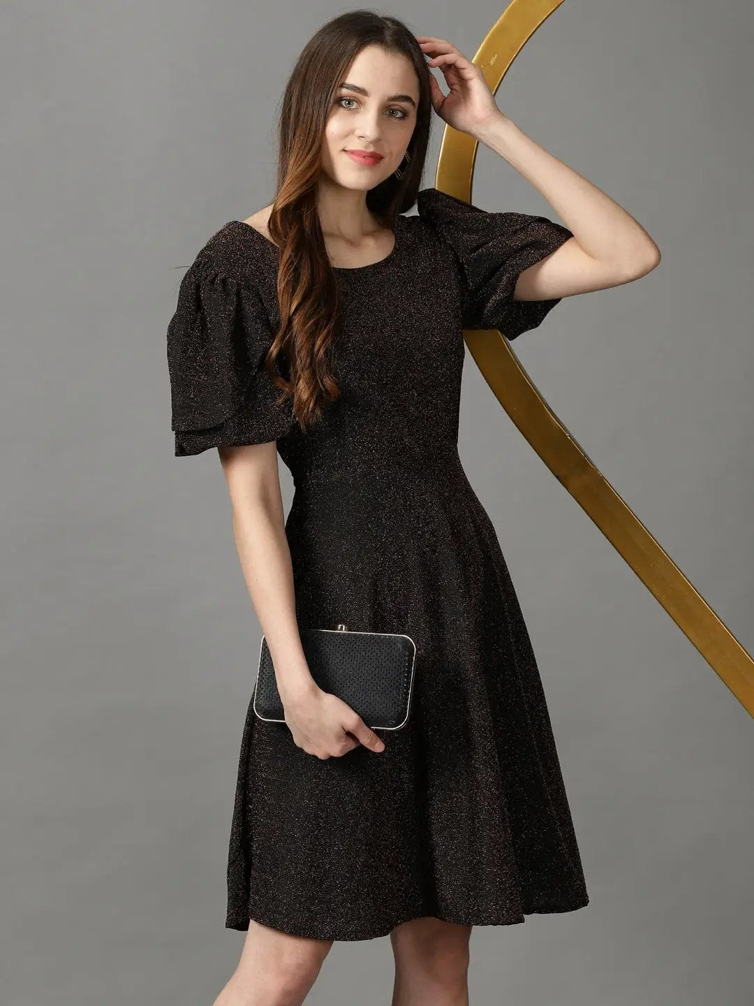 Women's Bronze Solid A-Line Dress