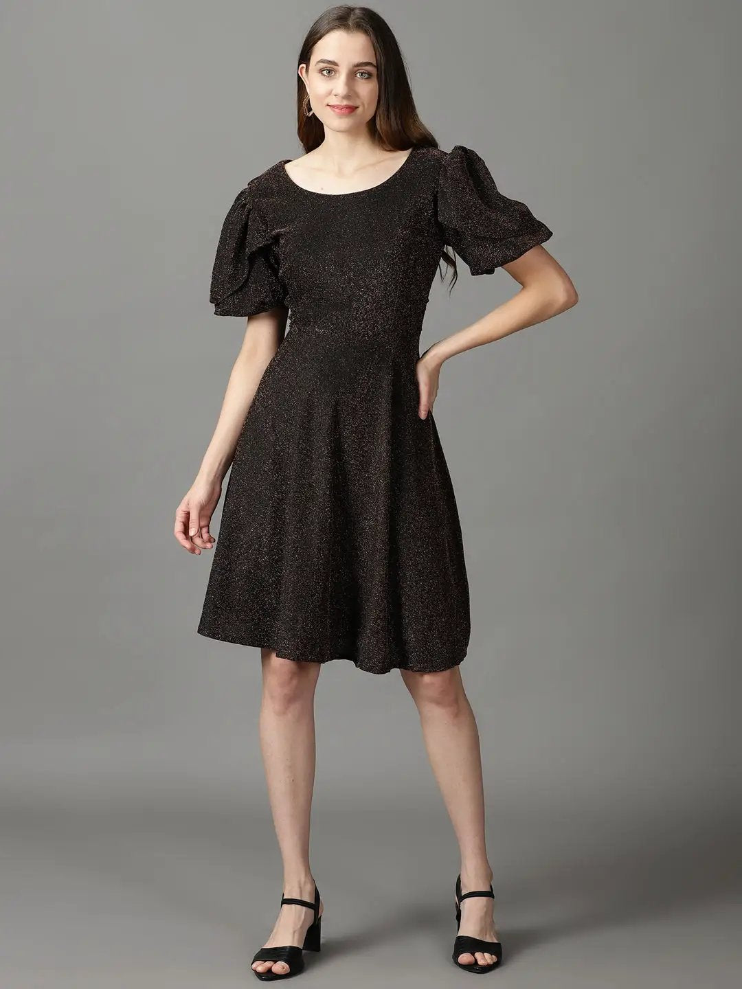 Women's Bronze Solid A-Line Dress