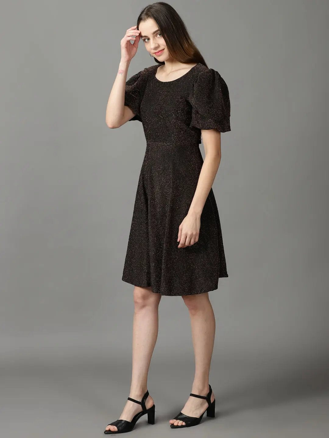 Women's Bronze Solid A-Line Dress