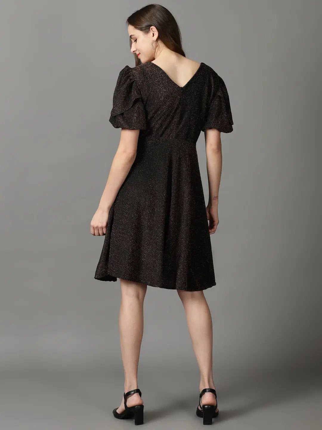 Women's Bronze Solid A-Line Dress