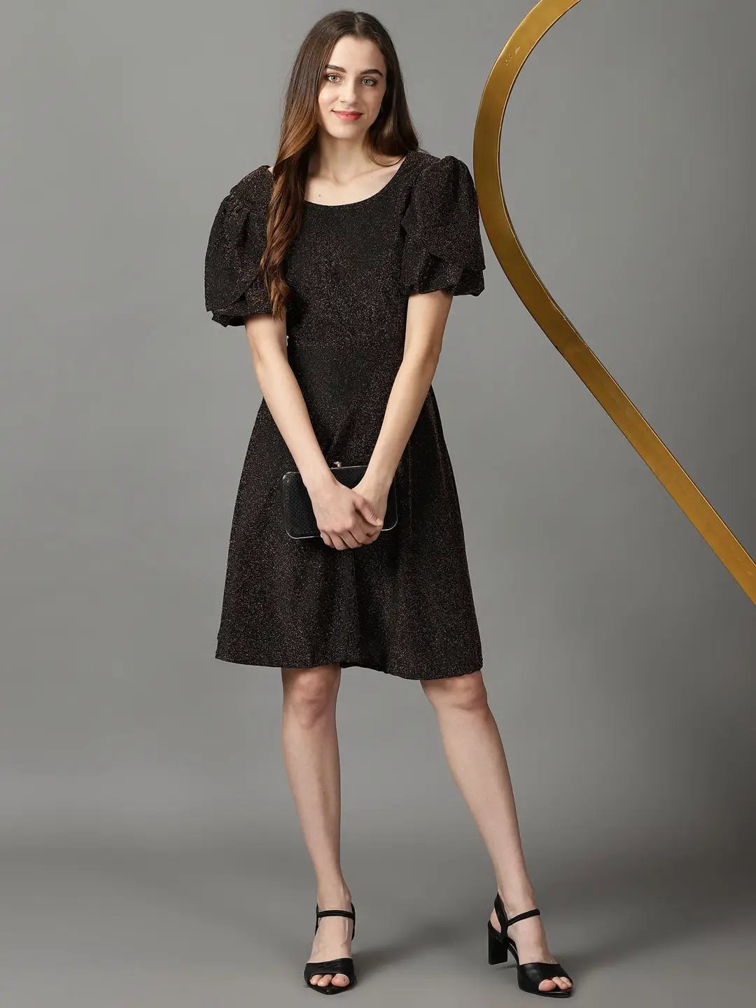 Women's Bronze Solid A-Line Dress