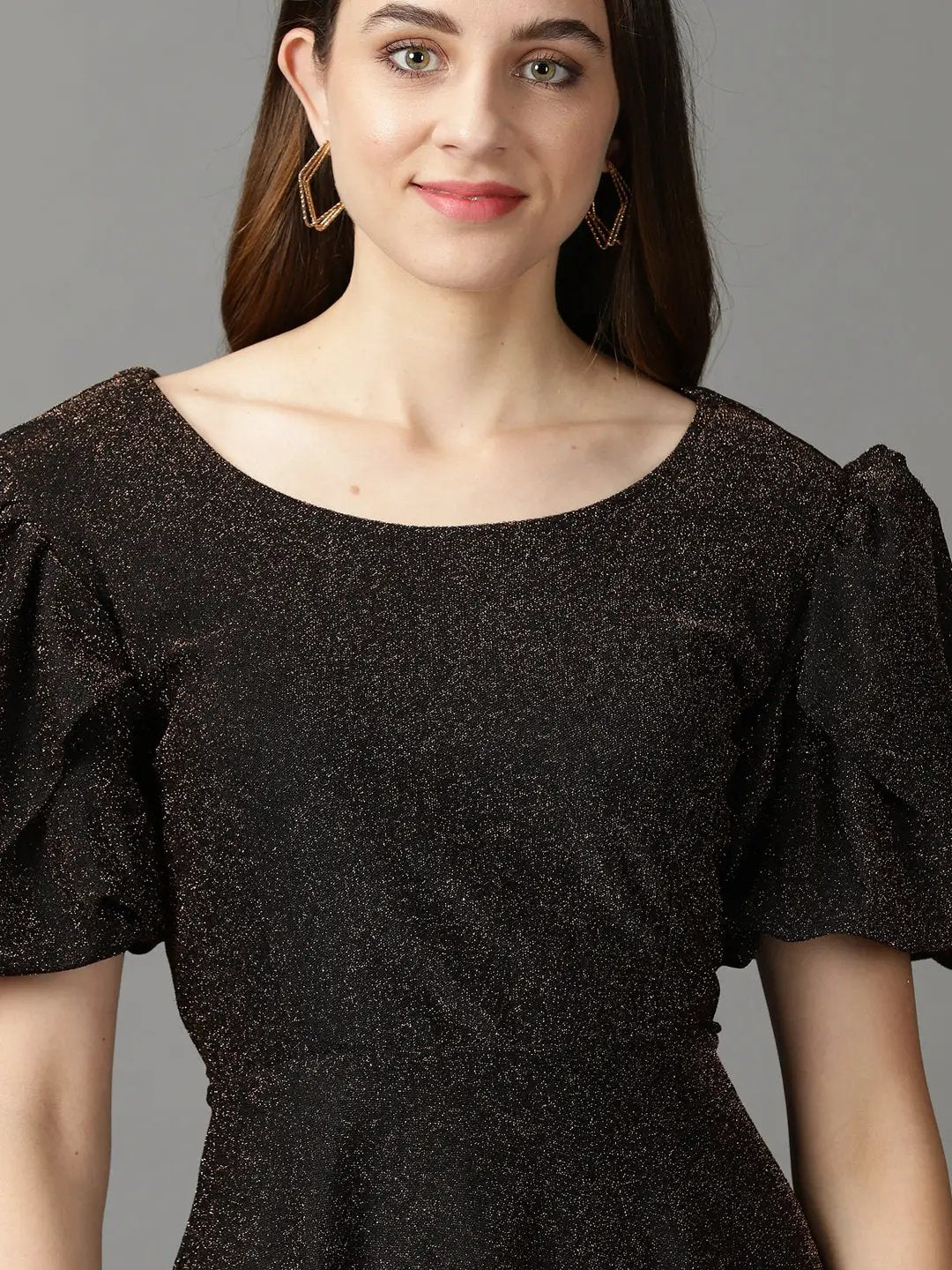 Women's Bronze Solid A-Line Dress