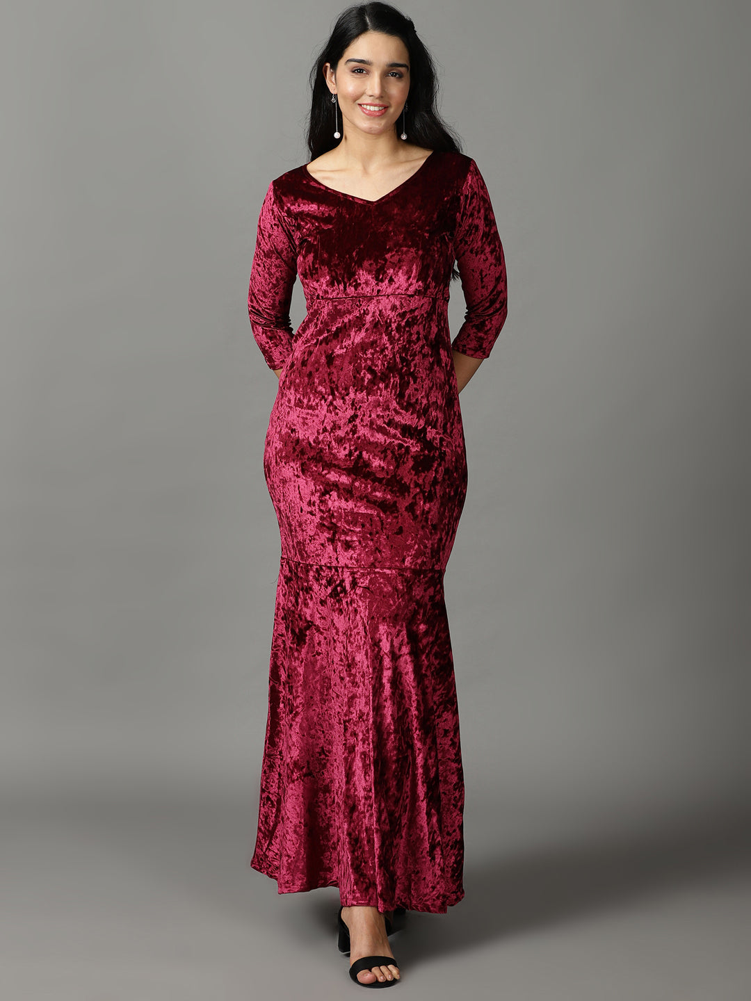 Women's Magenta Solid Wrap Dress