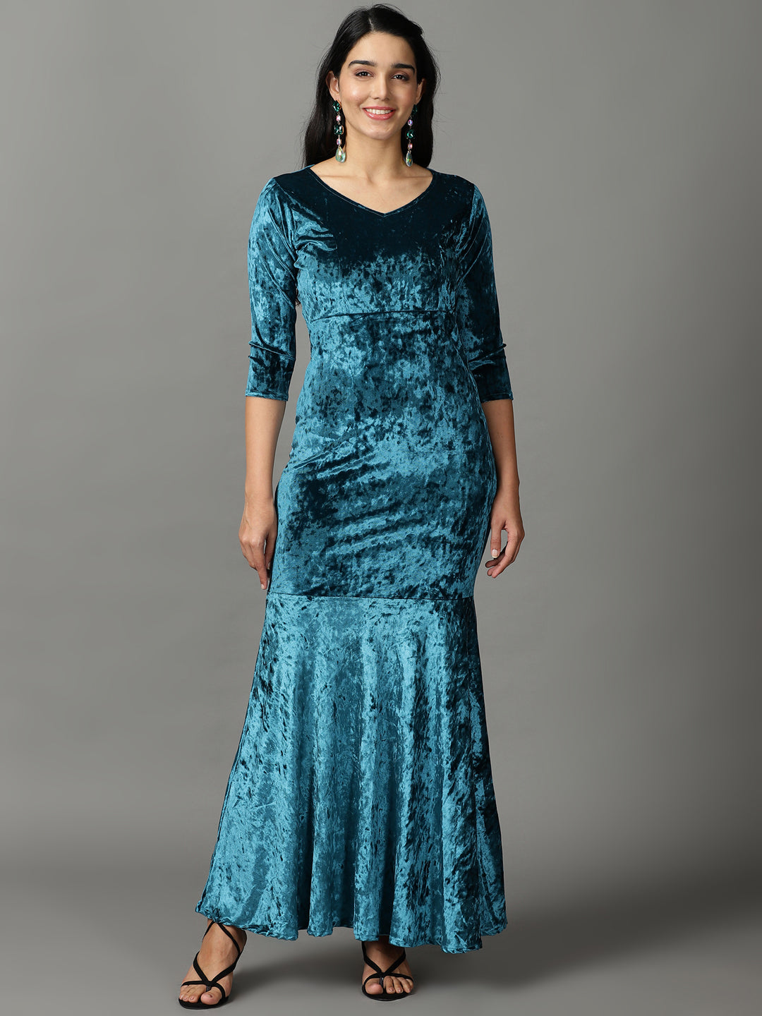 Women's Turquoise Blue Solid Wrap Dress