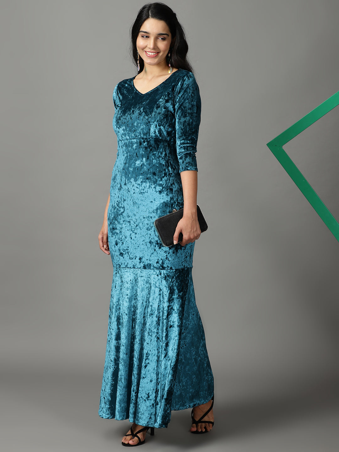 Women's Turquoise Blue Solid Wrap Dress