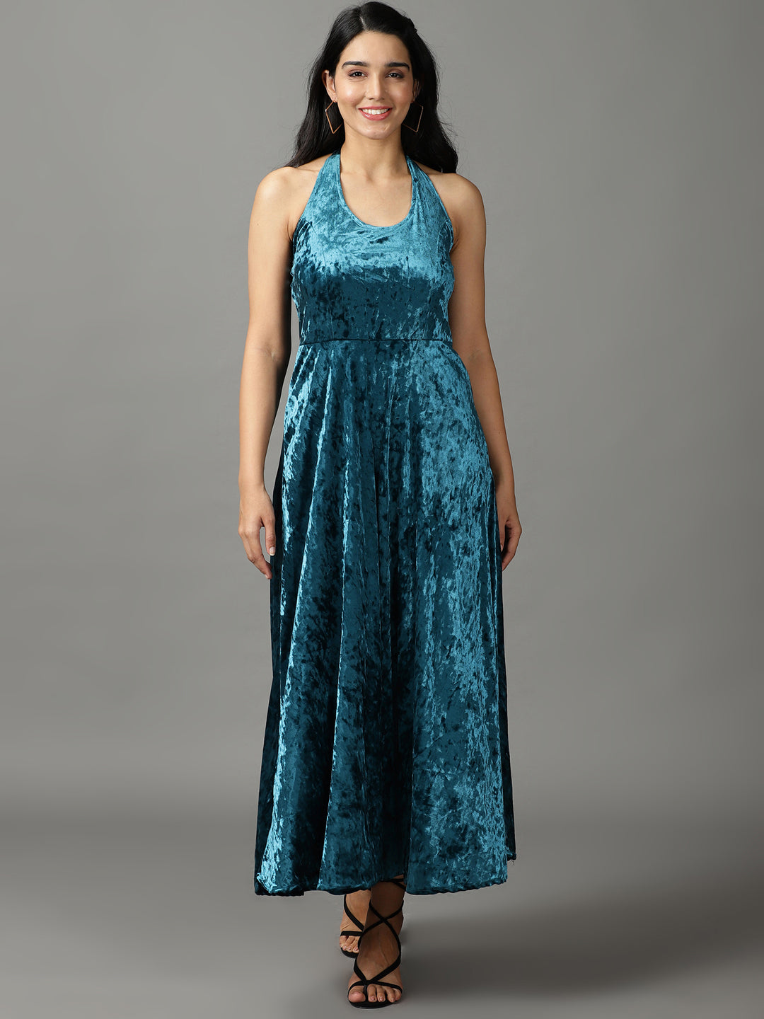 Women's Turquoise Blue Solid Maxi Dress