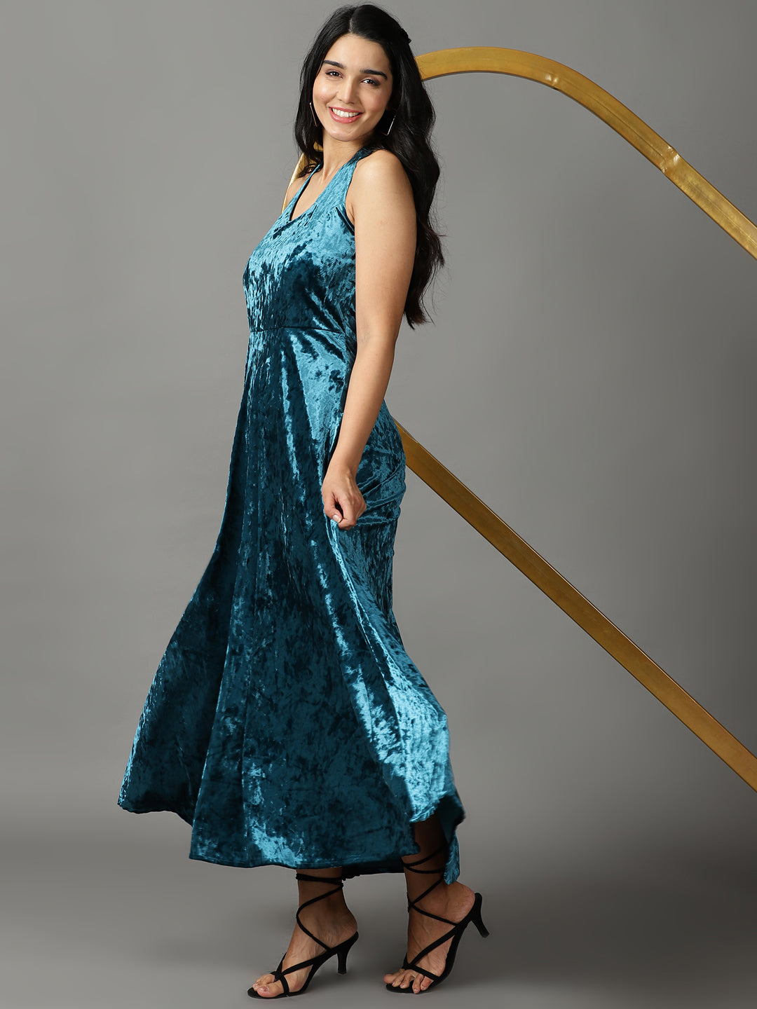 Women's Turquoise Blue Solid Maxi Dress