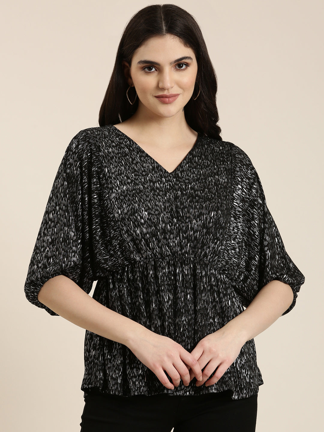 Women Black Printed Peplum Top