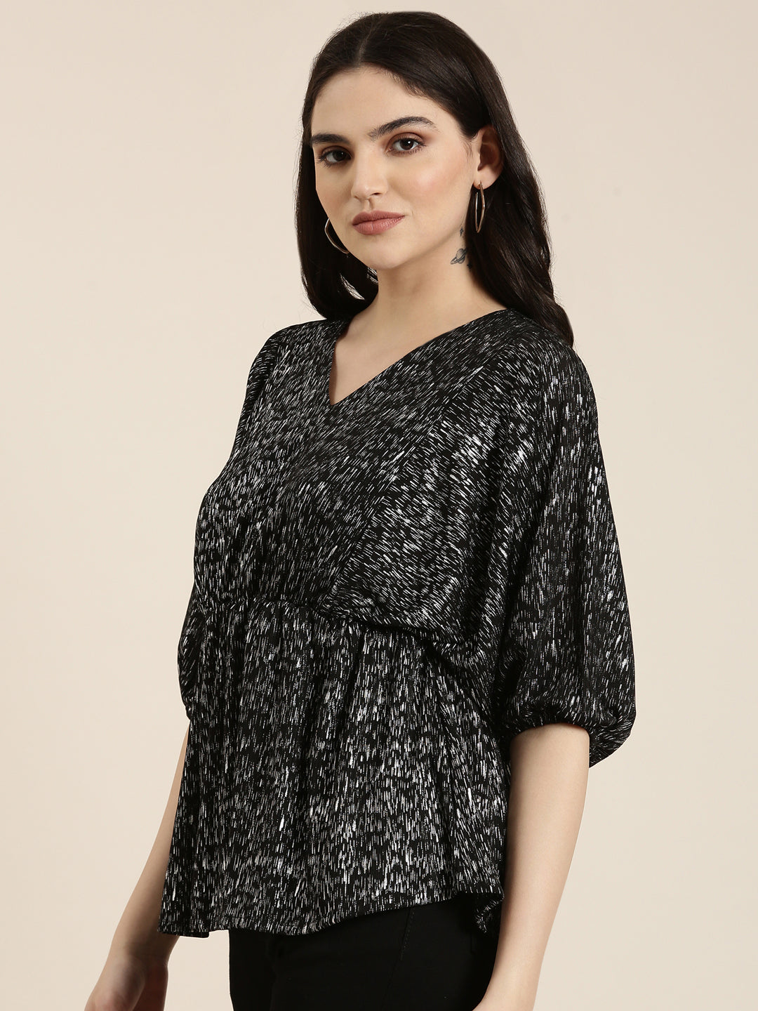 Women Black Printed Peplum Top