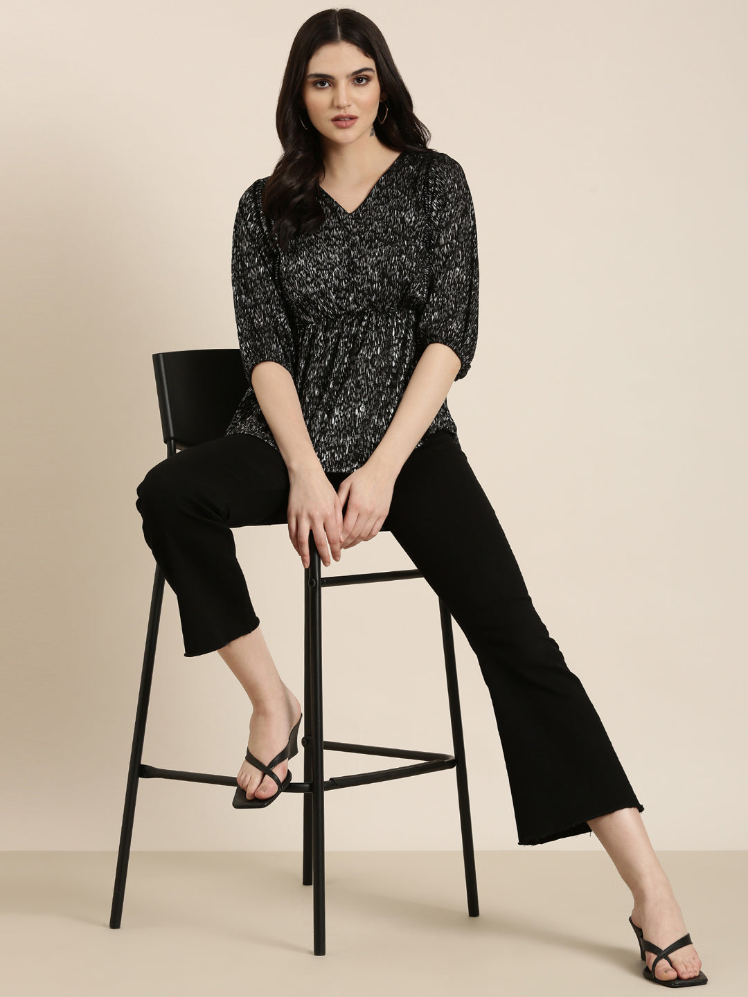 Women Black Printed Peplum Top