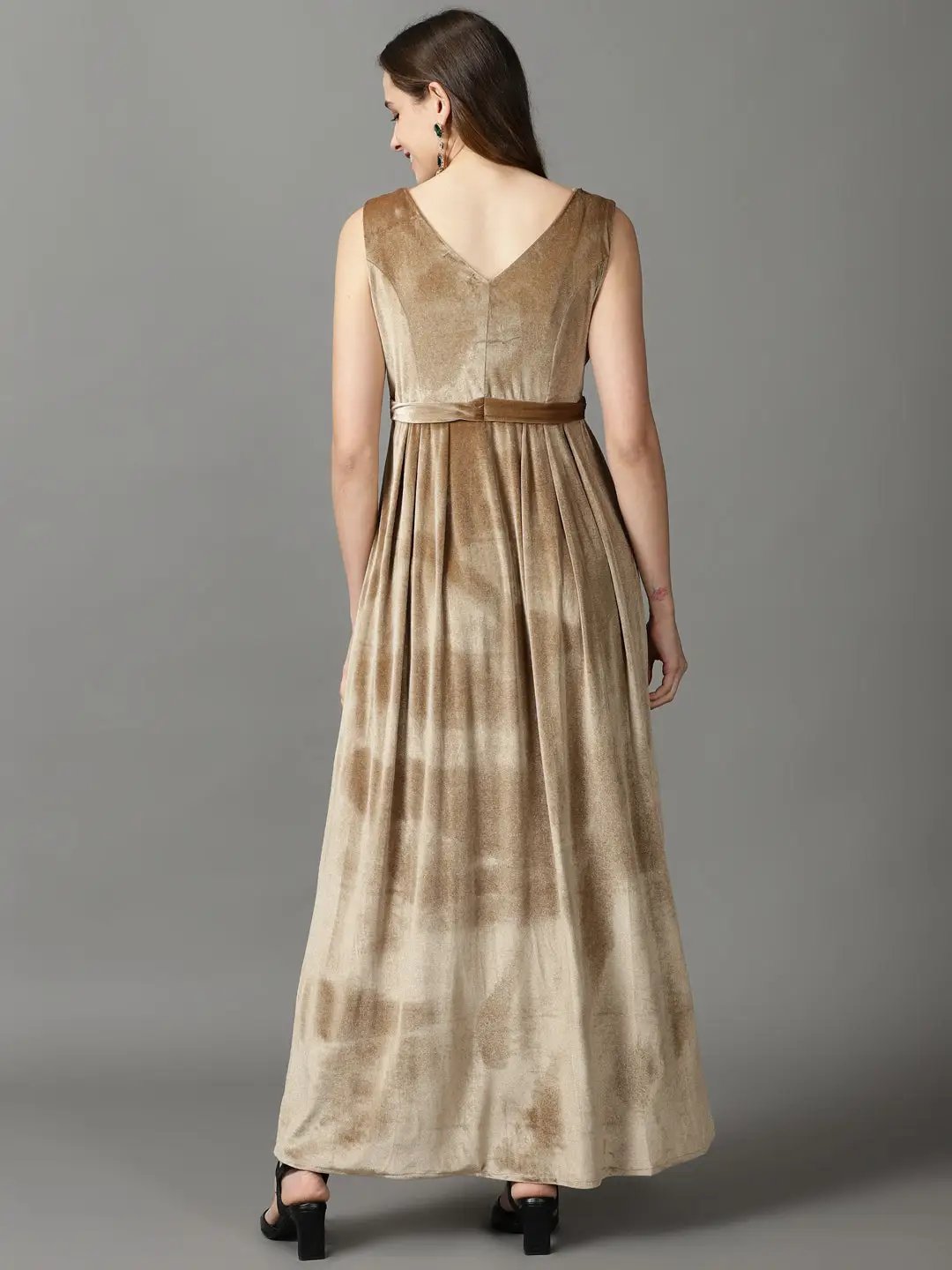 Women's Beige Solid Maxi Dress