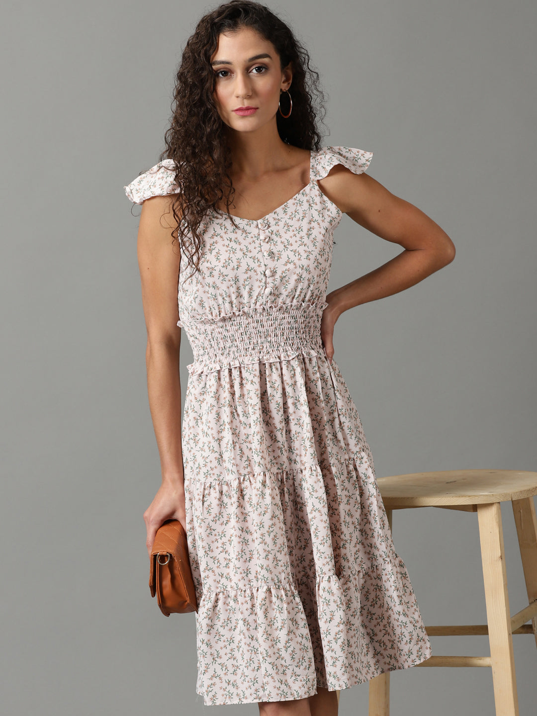 Women's Pink Printed Fit and Flare Dress