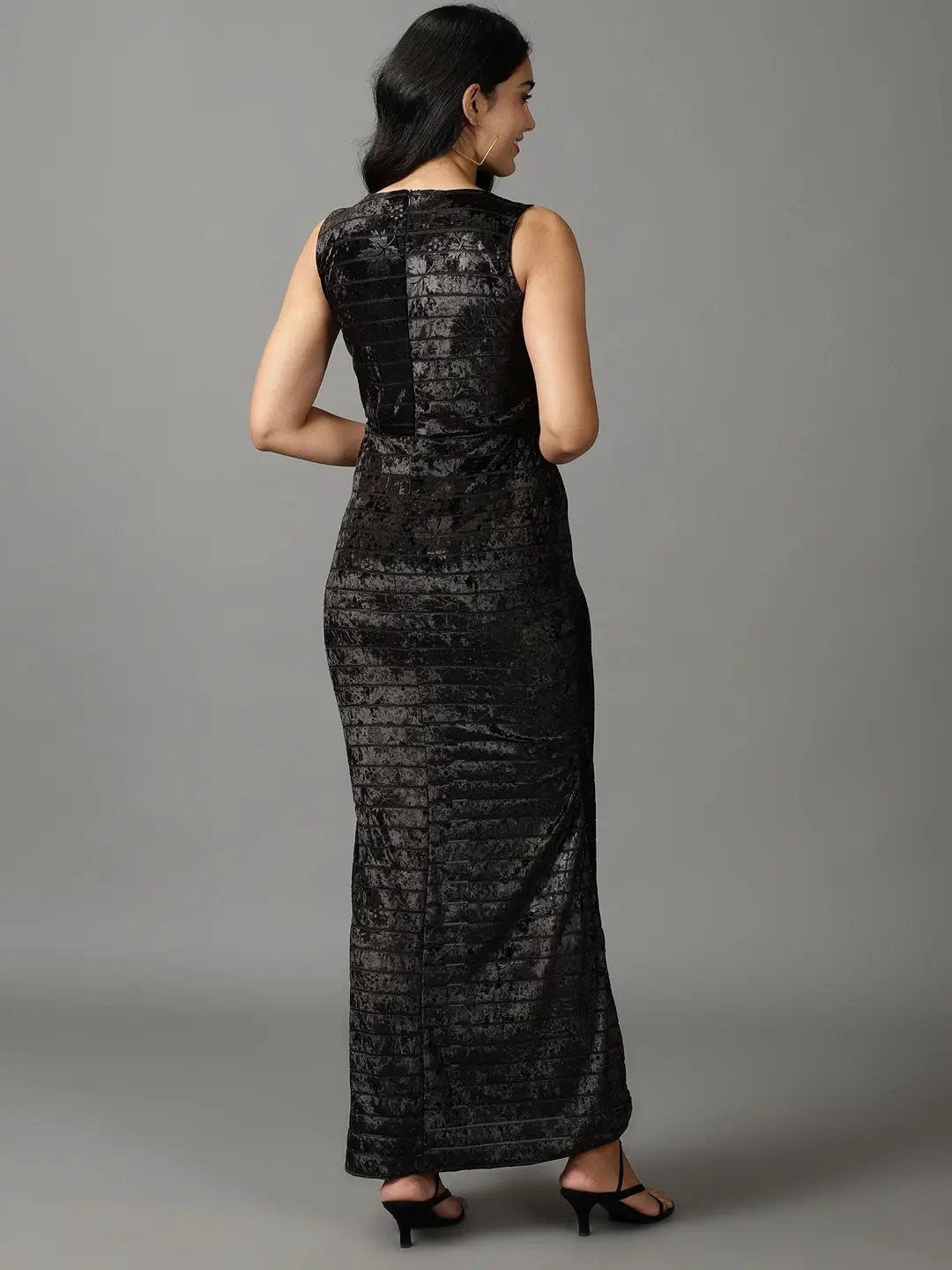 Women's Black Striped Sheath Maxi Dress