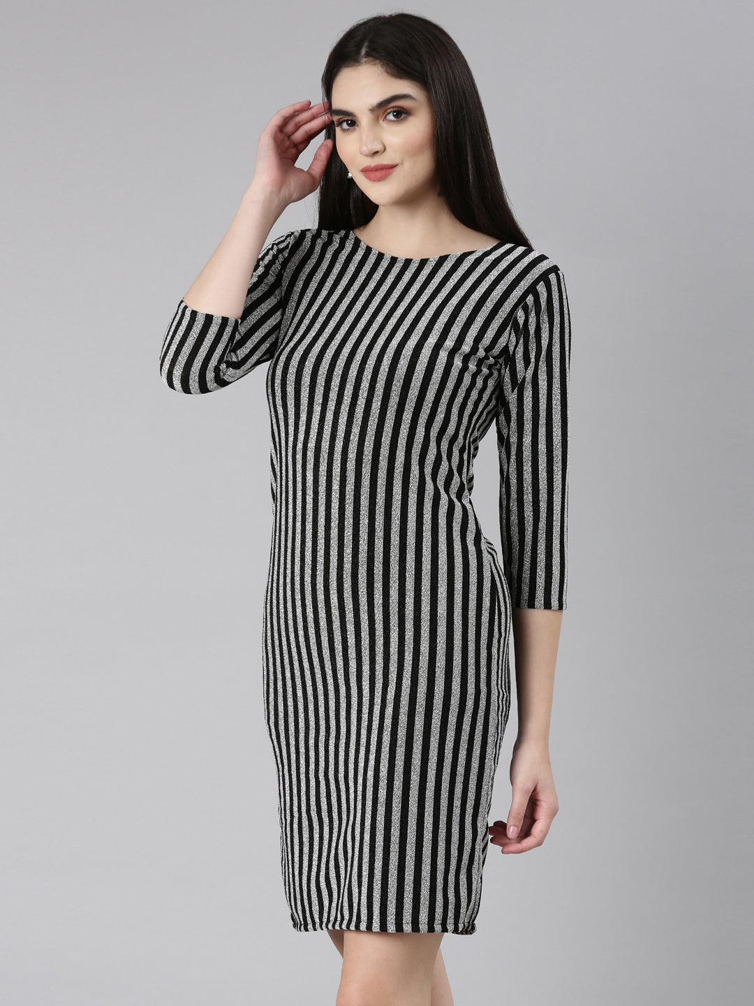 Women Silver Striped Bodycon Dress