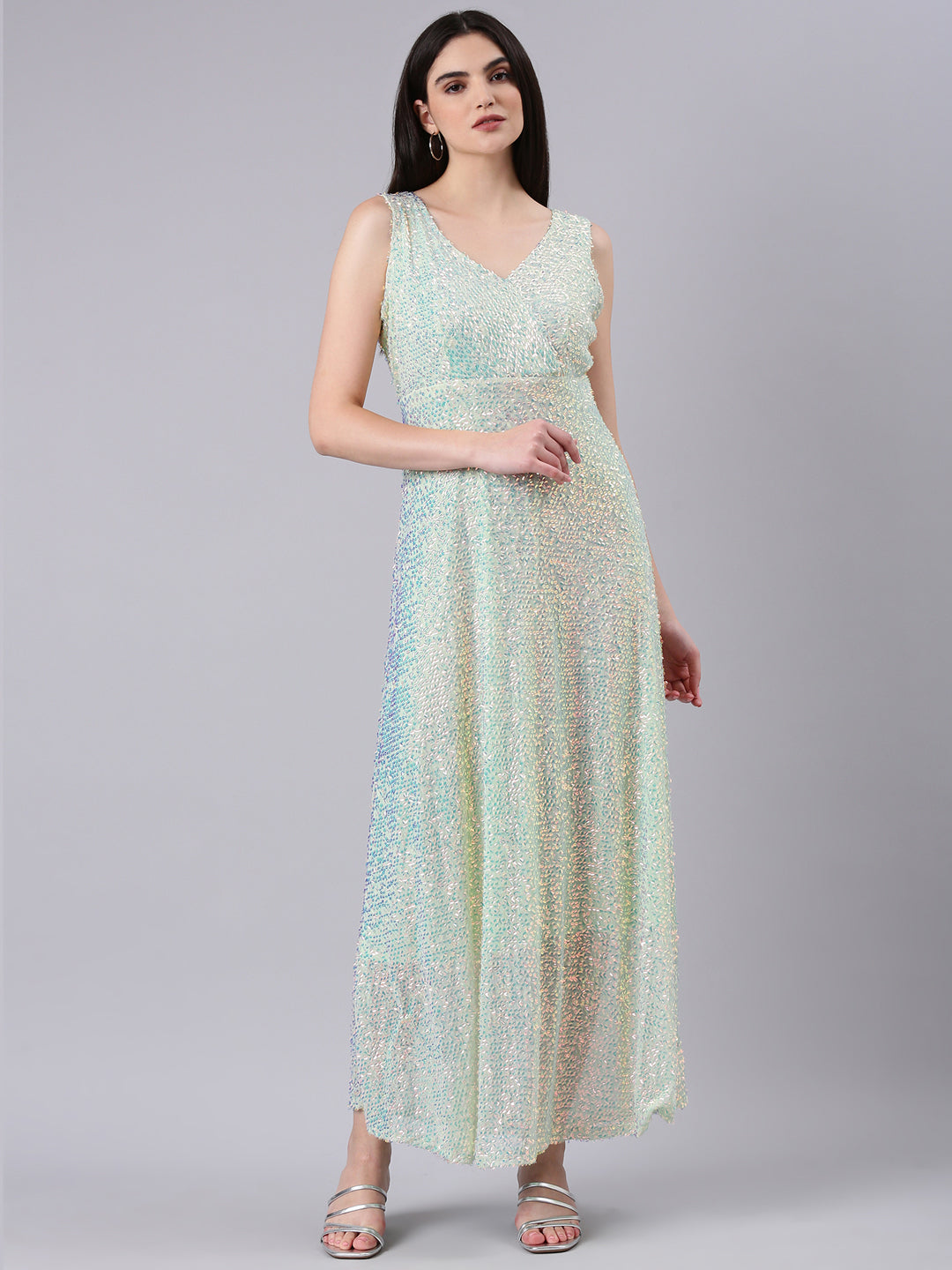 Women Sea Green Embellished A-Line Dress