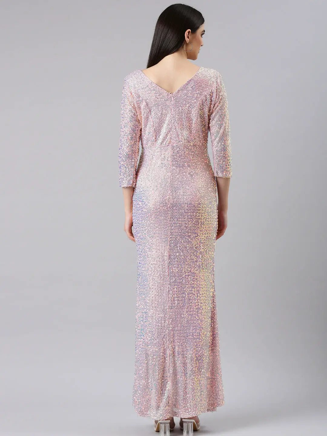 Women's Pink Embellished Sequinned Bodycon Dress