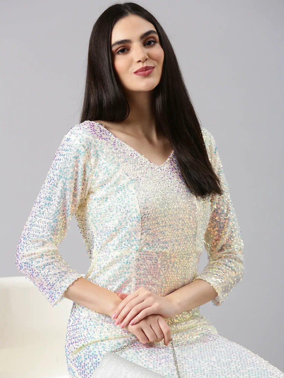 Women's Yellow Embellished Bodycon Dress