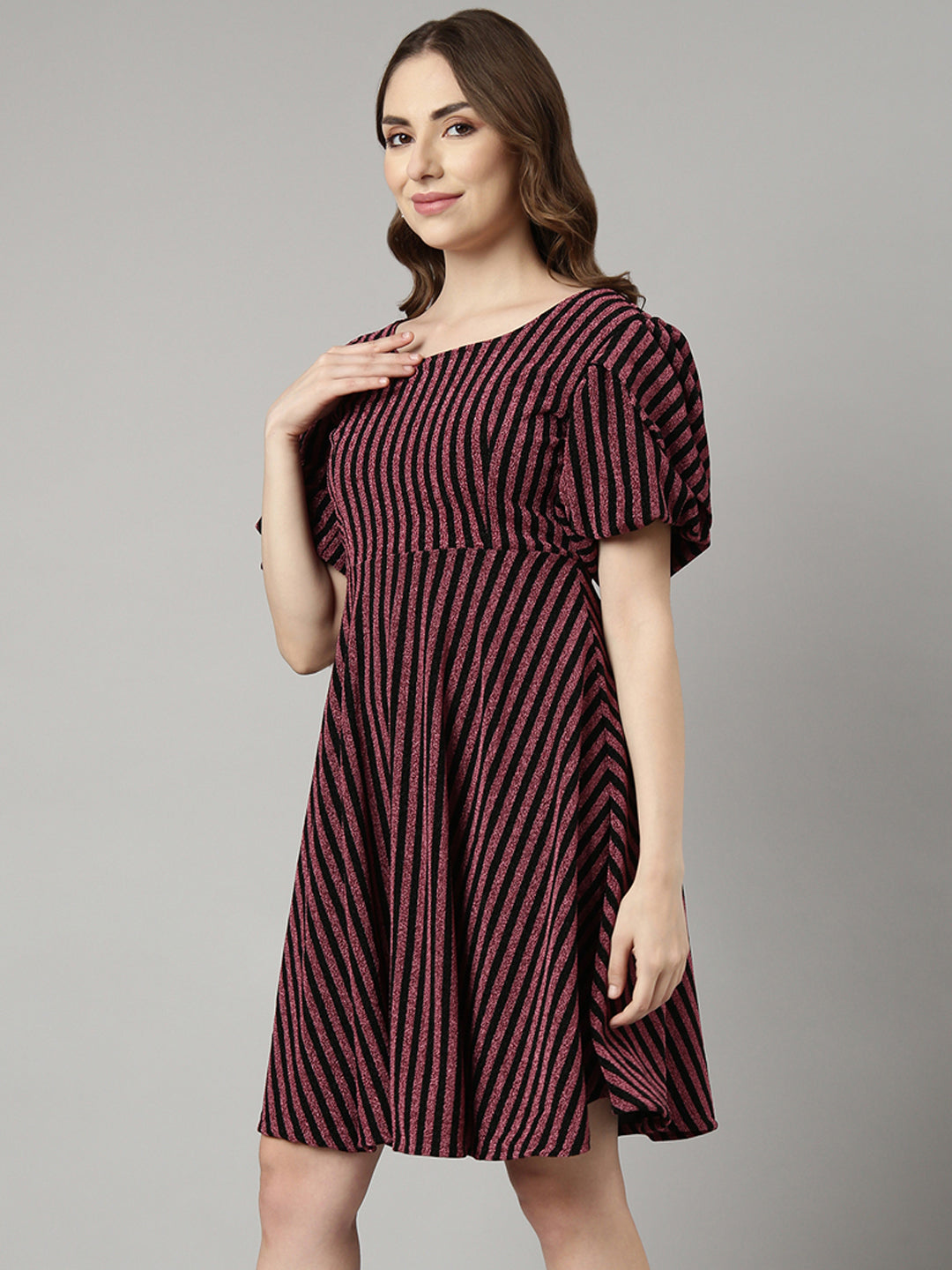 Women Pink Striped Fit and Flare Dress