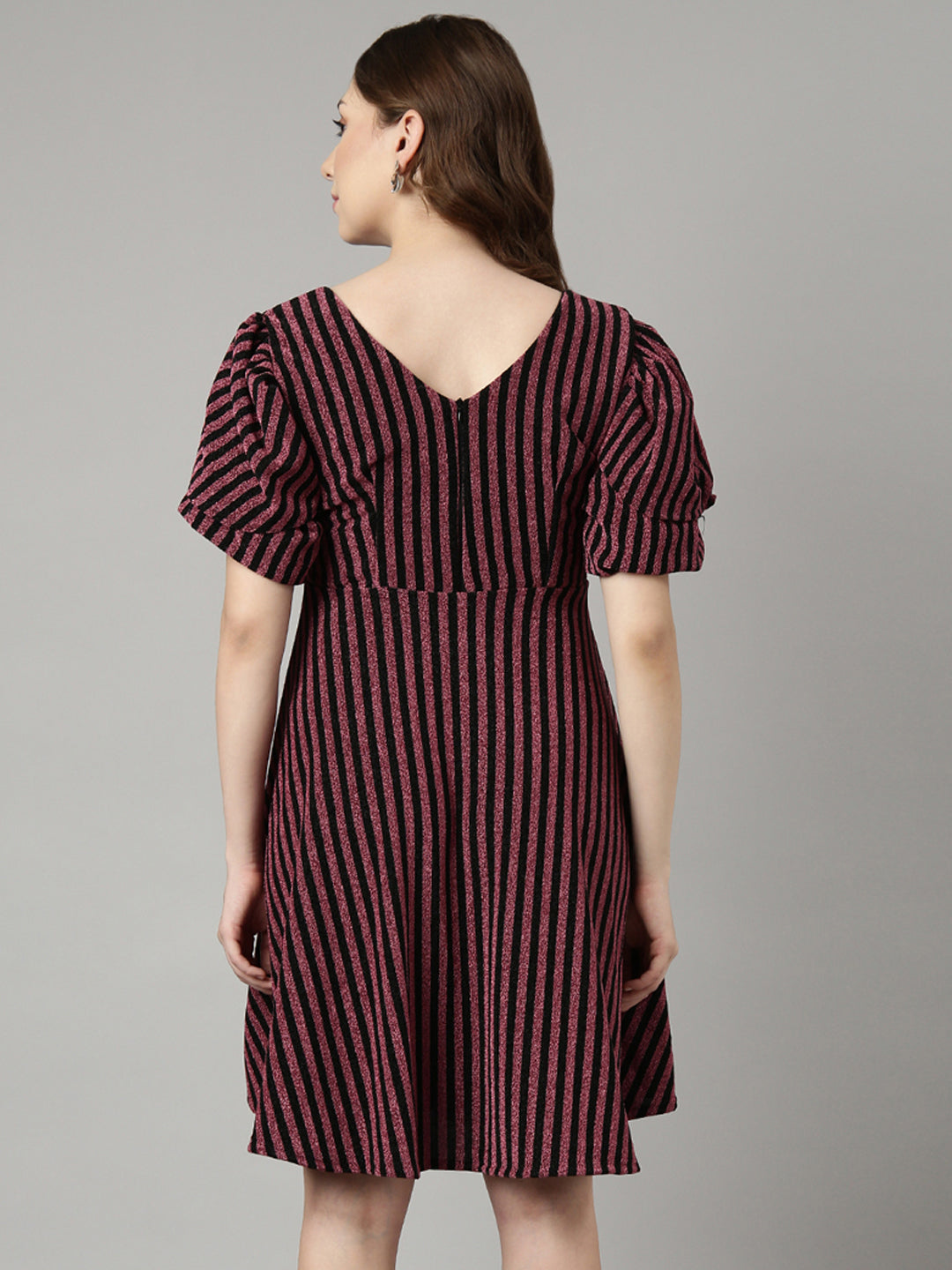 Women Pink Striped Fit and Flare Dress