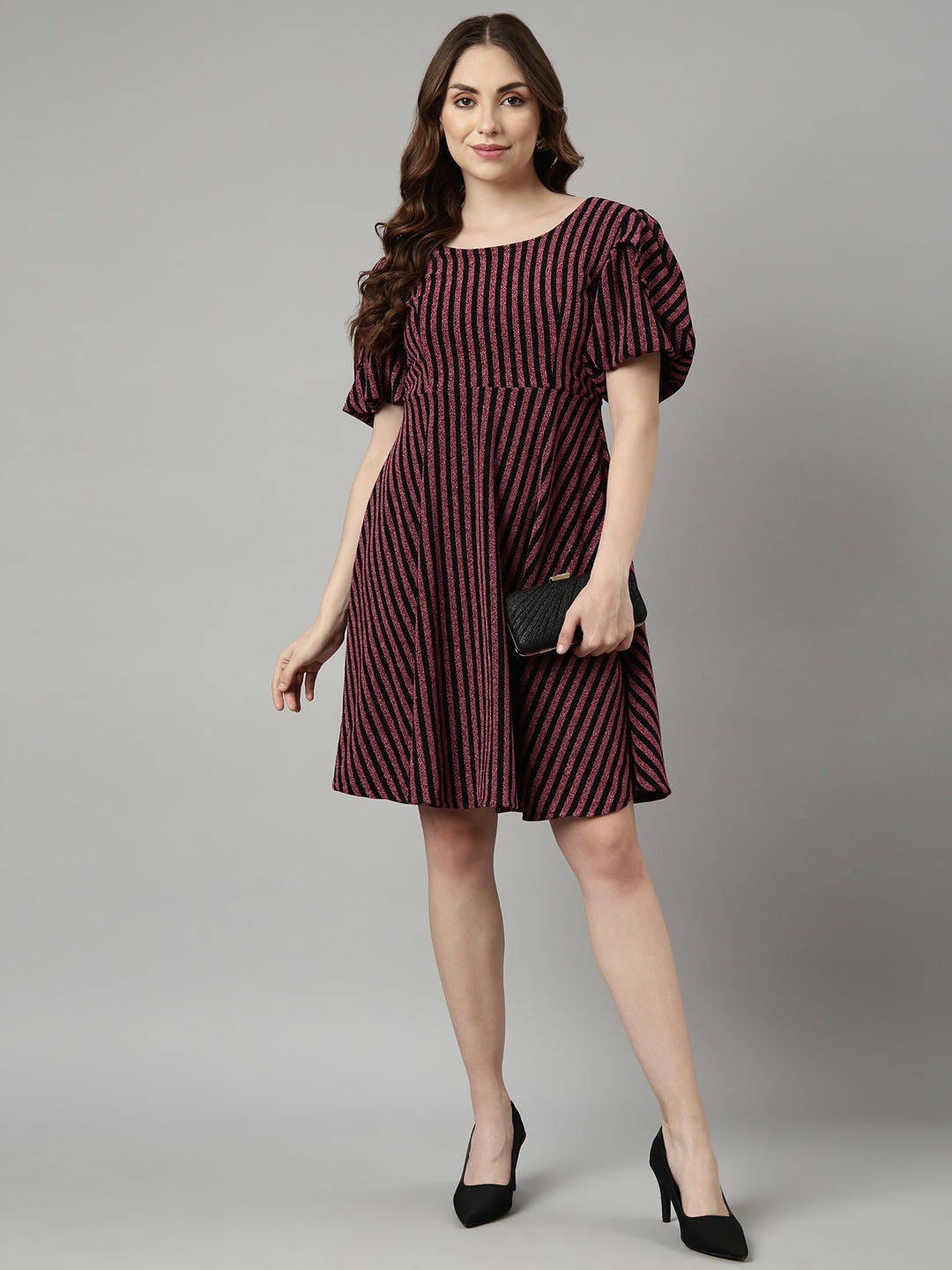 Women Pink Striped Fit and Flare Dress