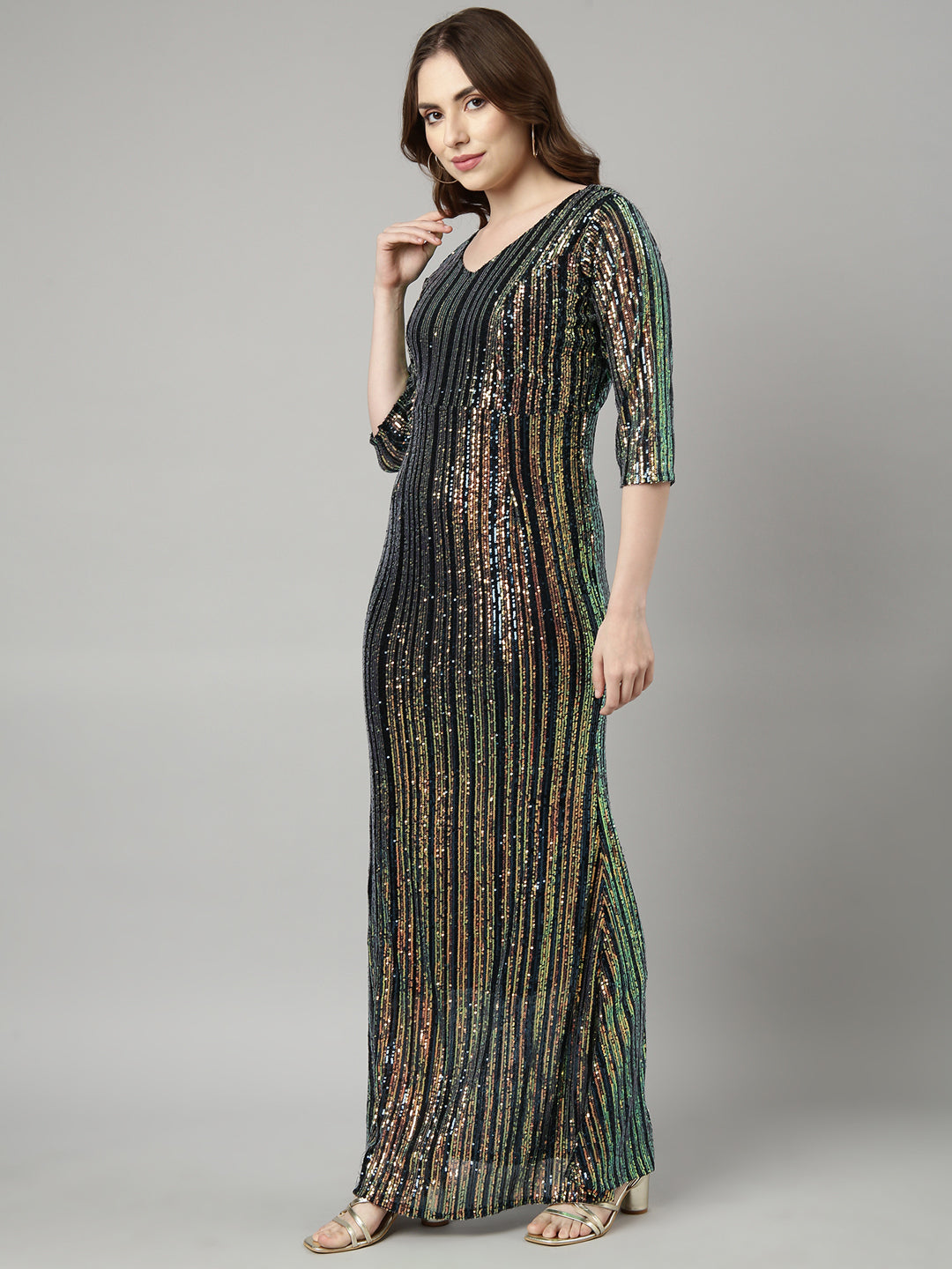 Women Teal Embellished Maxi Dress