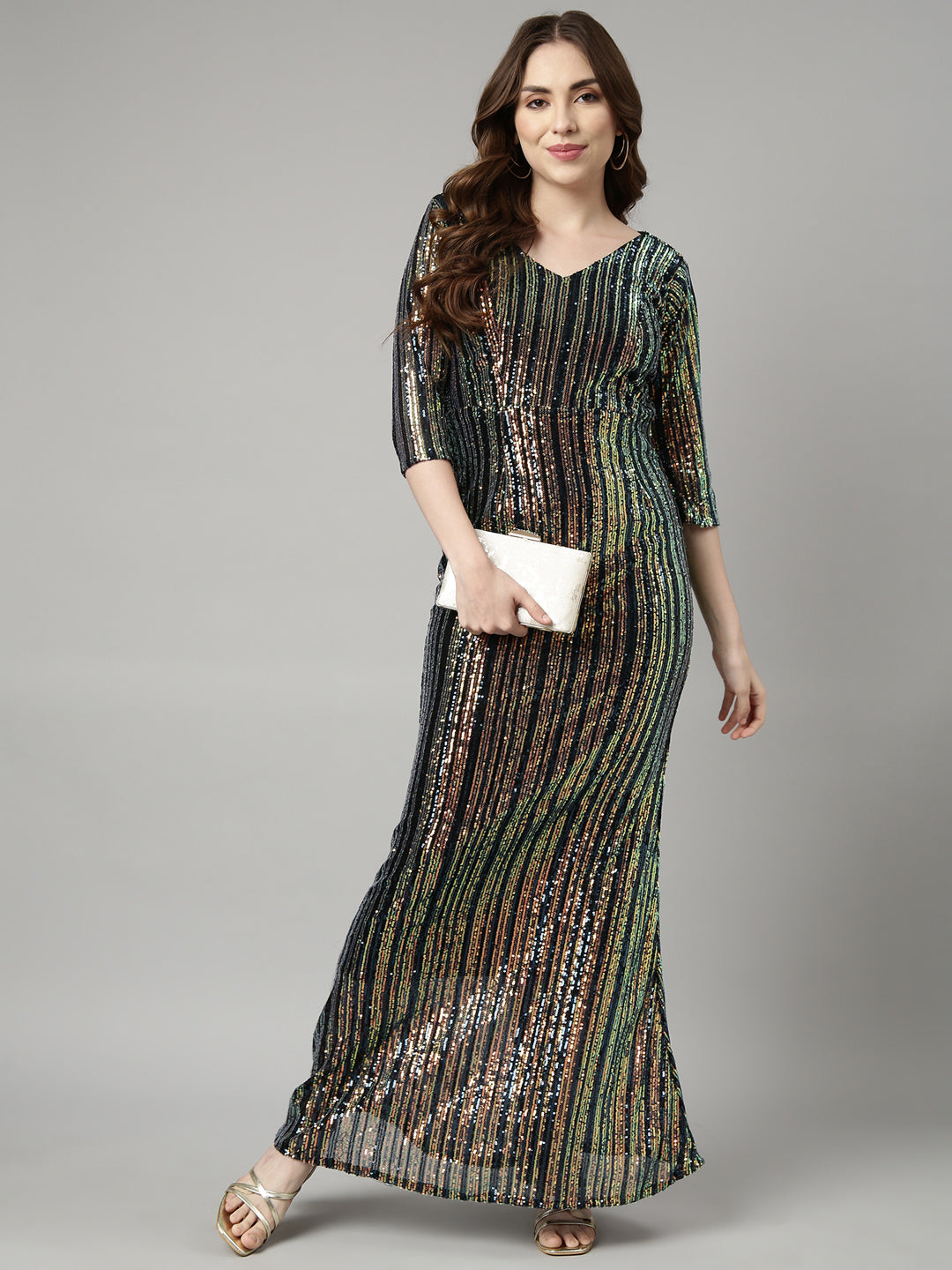 Women Teal Embellished Maxi Dress