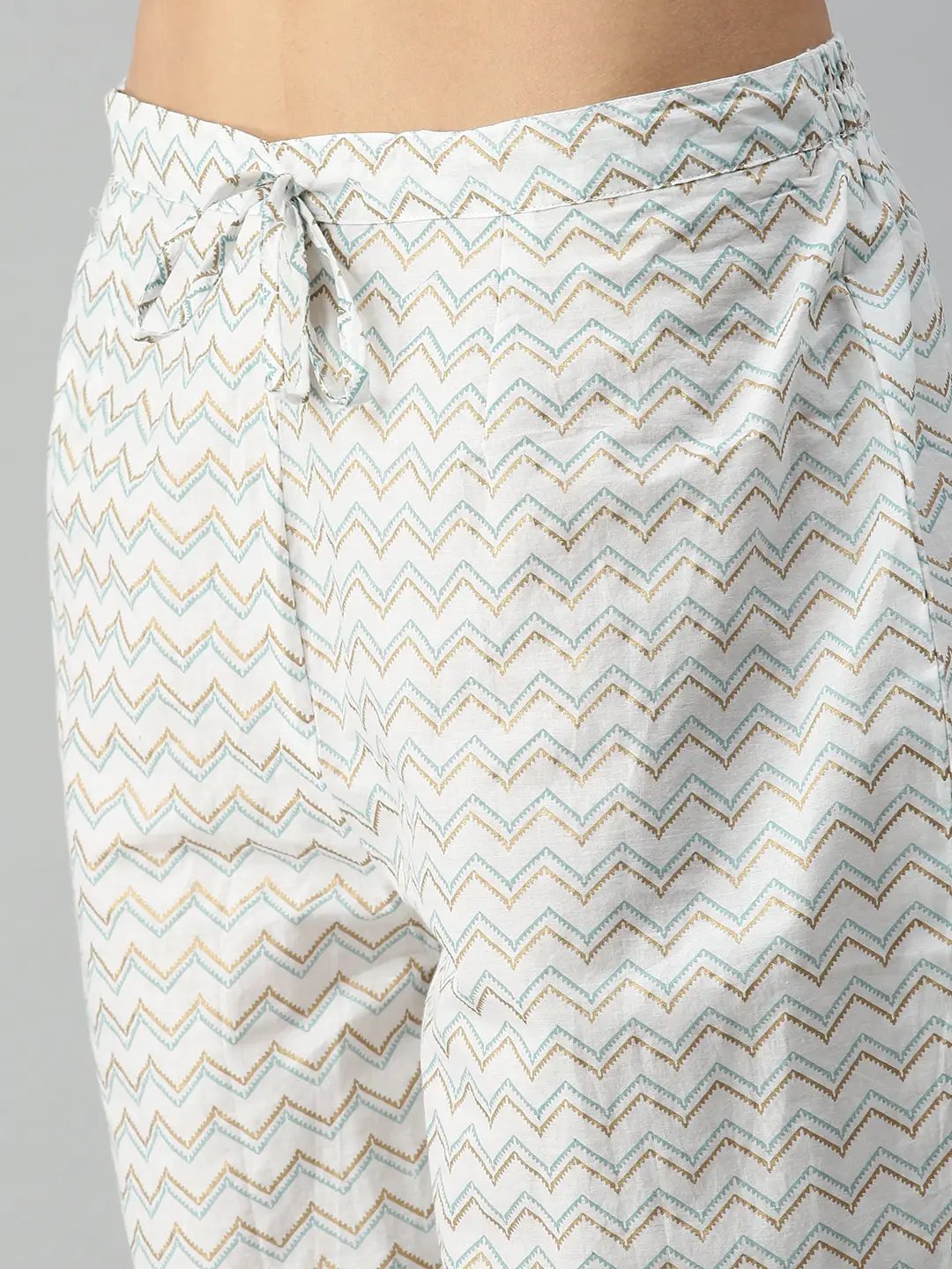 Women's Teal Off White Chevron Kurta Sets