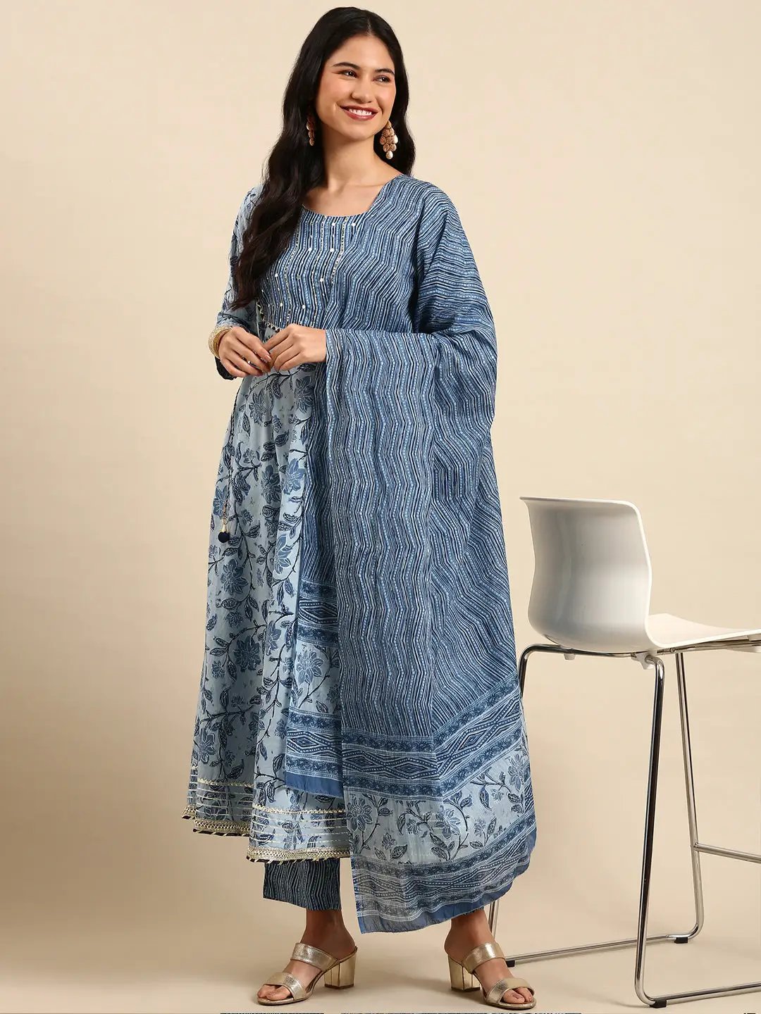 Women's Blue Printed Kurta Set