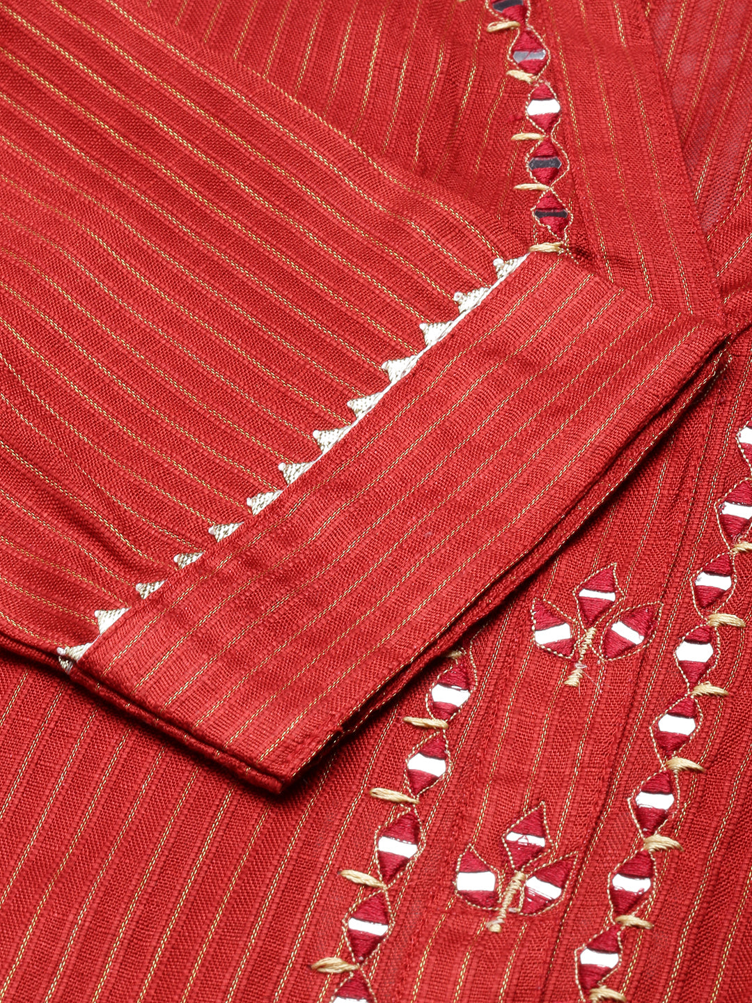 Women Straight Red Striped Kurta and Trousers Set Comes With Dupatta