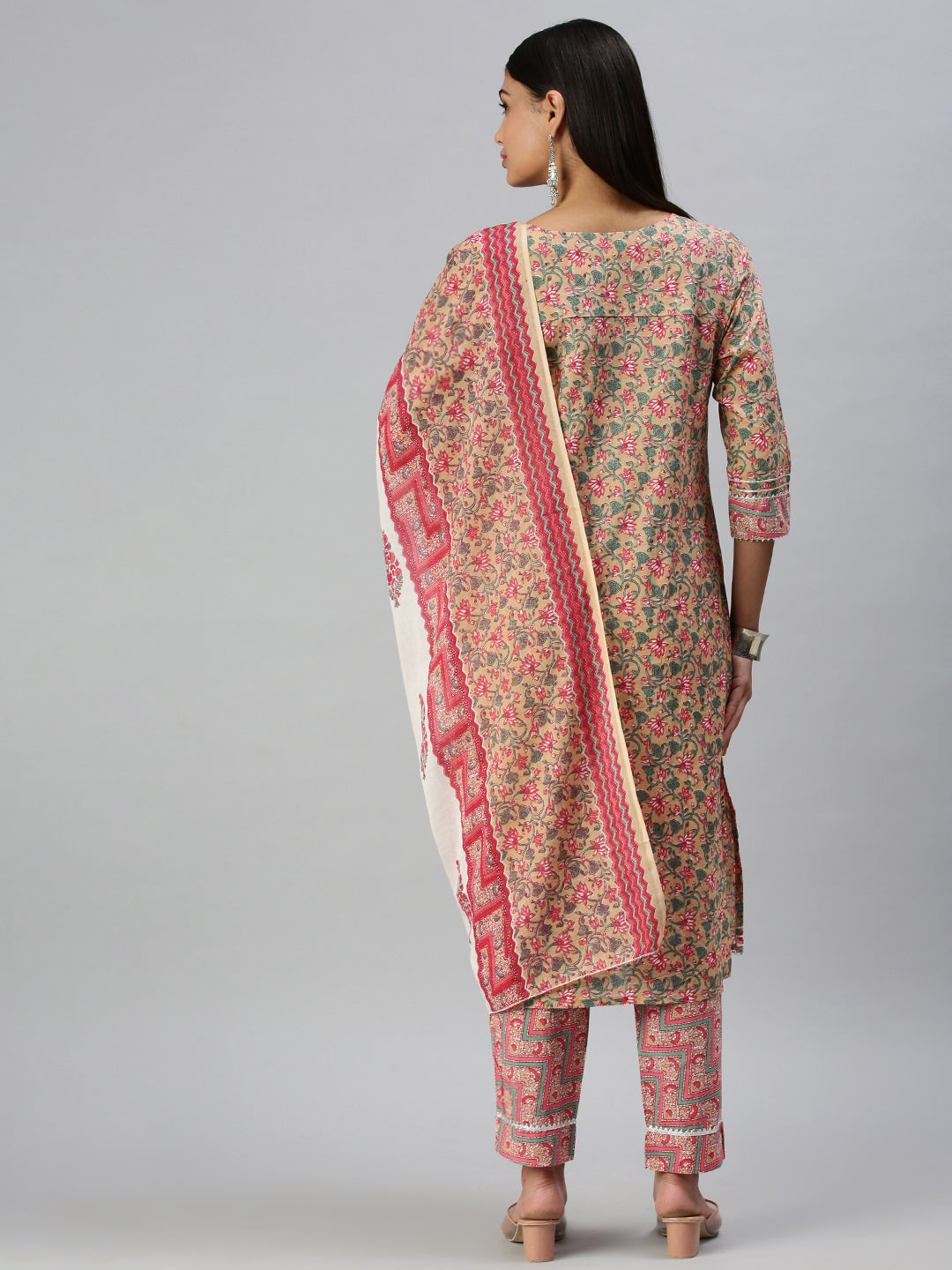 Women's Beige Printed Kurta Sets