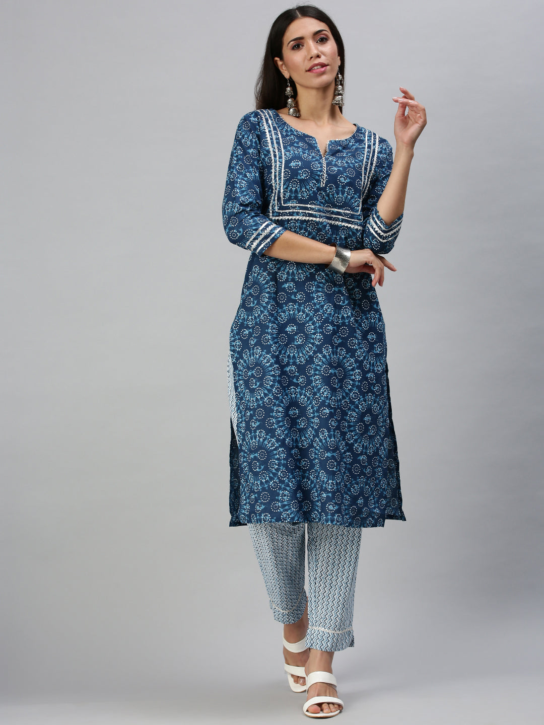 Women's Blue Printed Kurta Sets