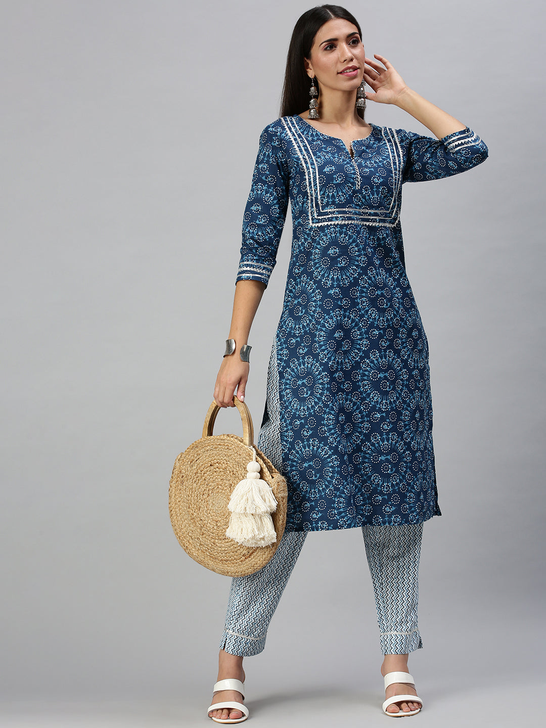 Women's Blue Printed Kurta Sets