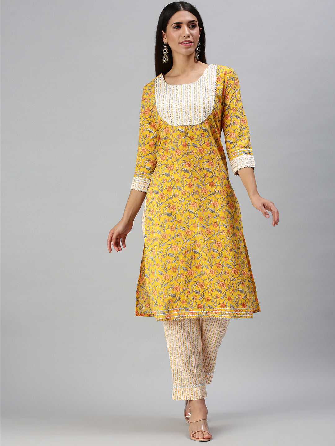 Women's Yellow Printed Kurta Sets