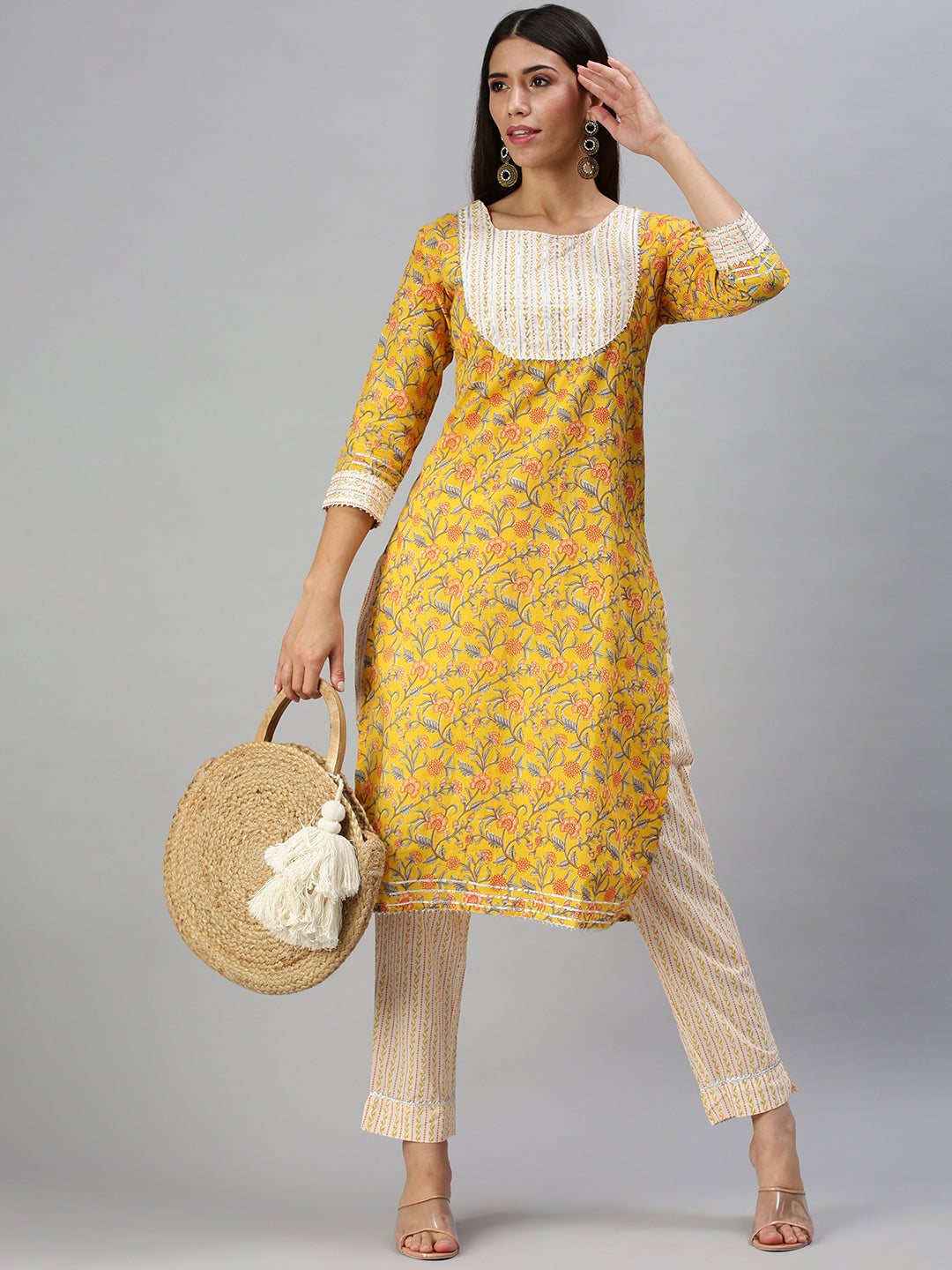 Women's Yellow Printed Kurta Sets