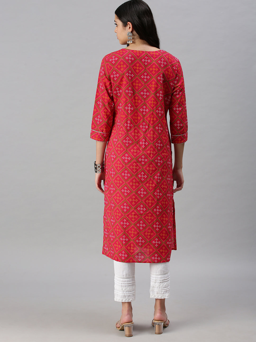 Women's Pink Printed straight Kurta