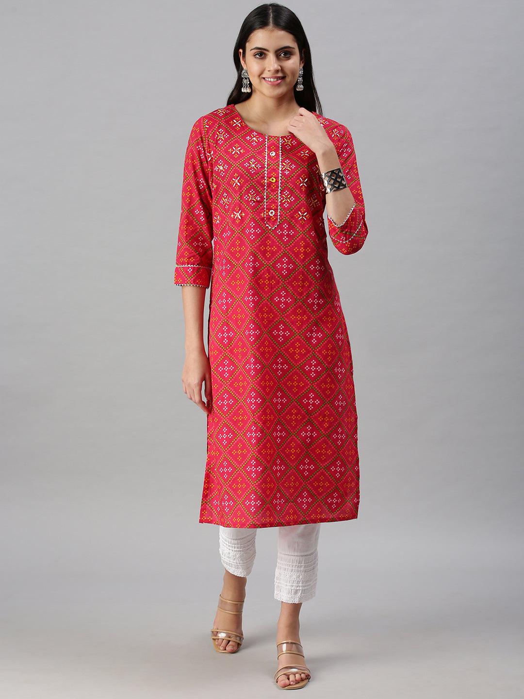 Women's Pink Printed straight Kurta