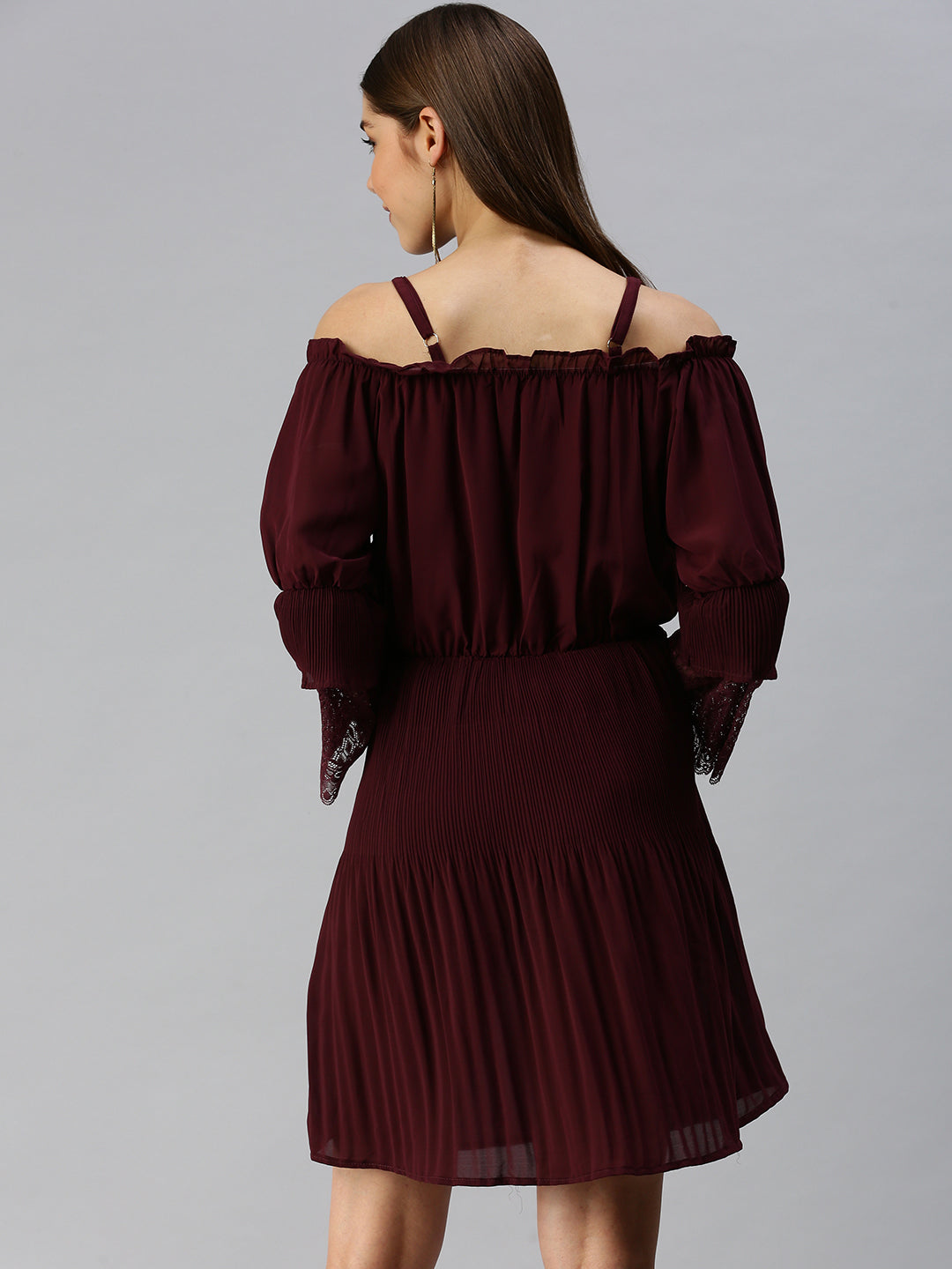 Women Maroon Solid Fit and Flare Dress