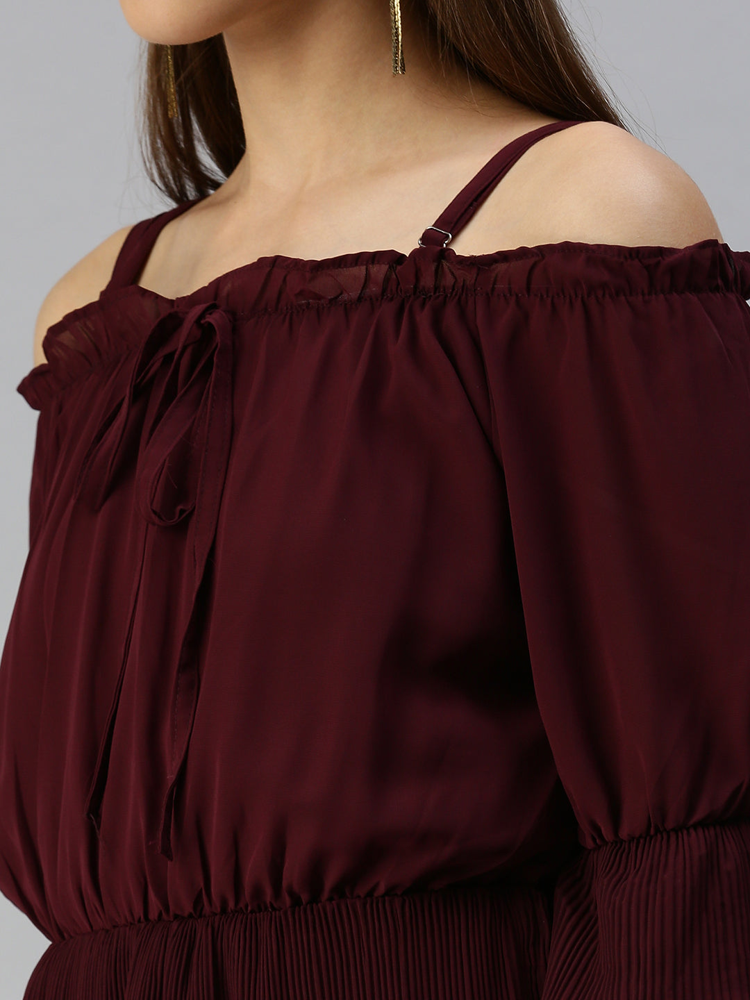 Women Maroon Solid Fit and Flare Dress