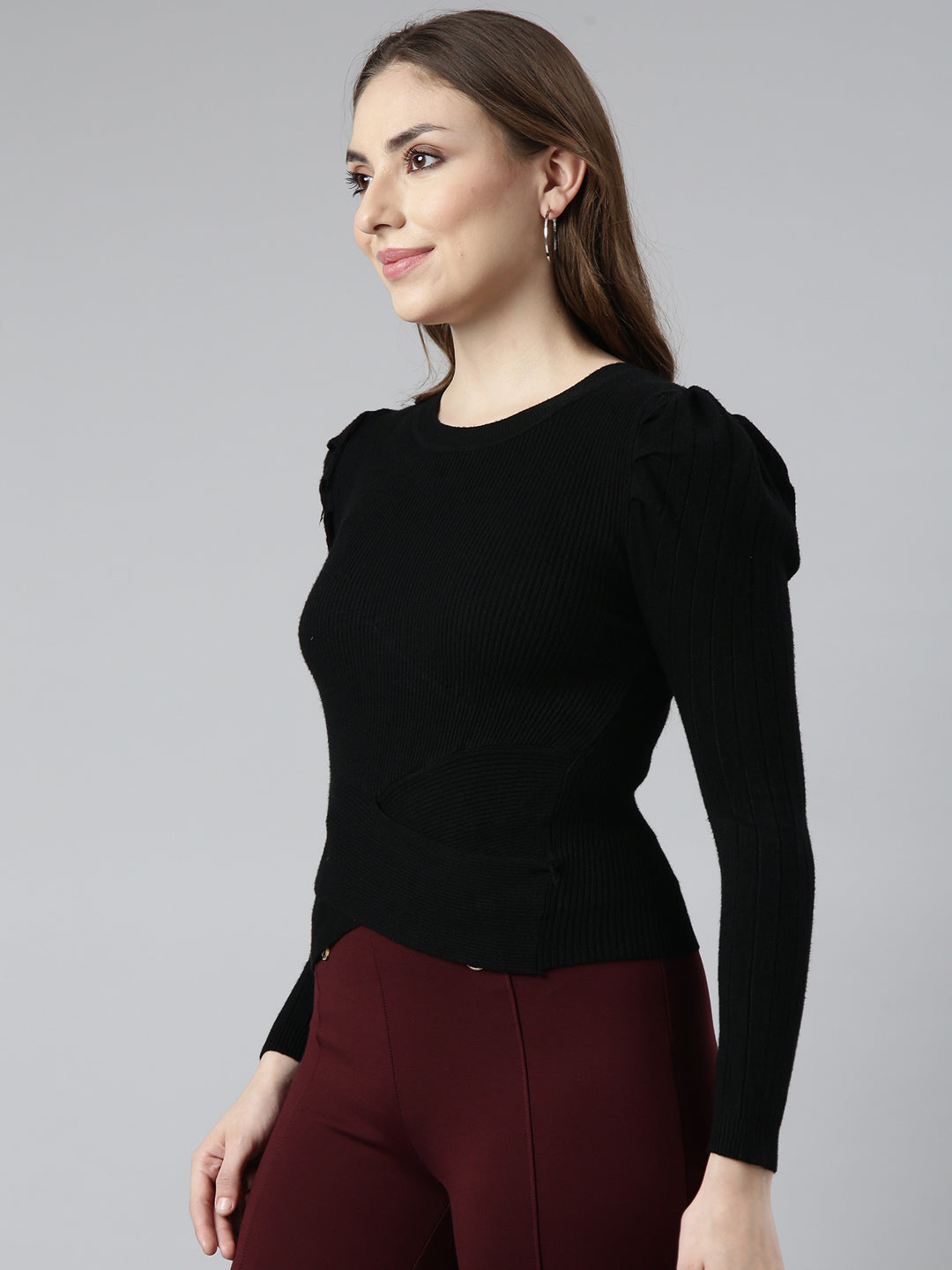 Women Black Solid Fitted Top