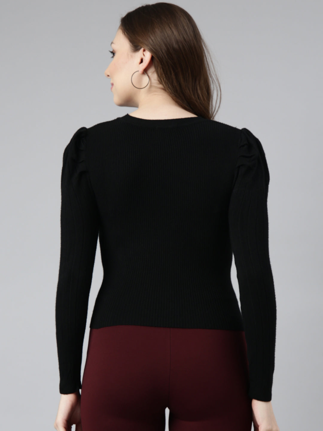 Women Black Solid Fitted Top